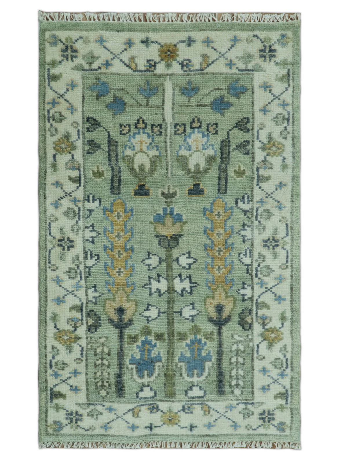 Moss Green and Ivory Multi Size Vintage Wool Hand Knotted Rug - Image 18