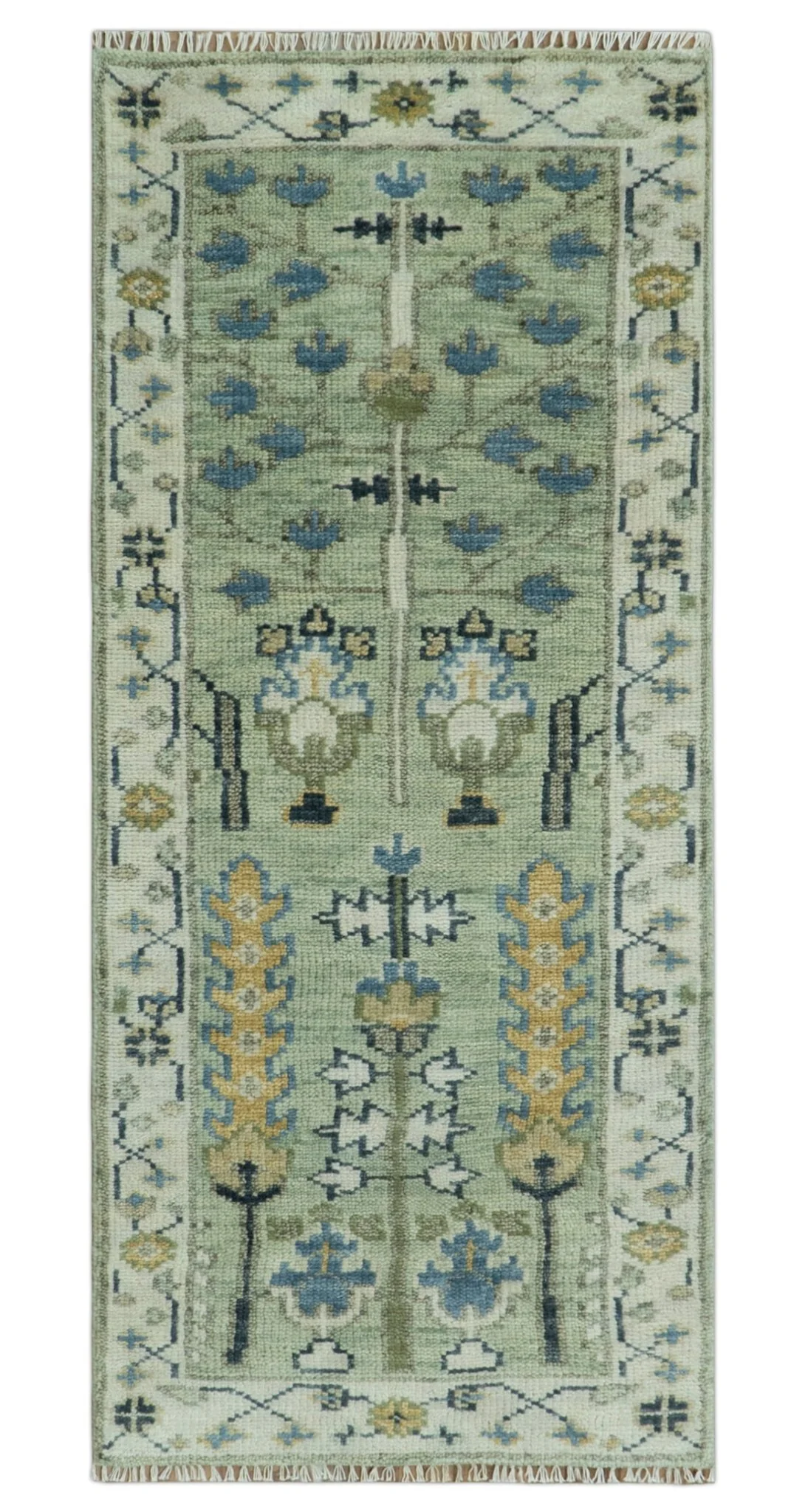 Moss Green and Ivory Multi Size Vintage Wool Hand Knotted Rug - Image 19