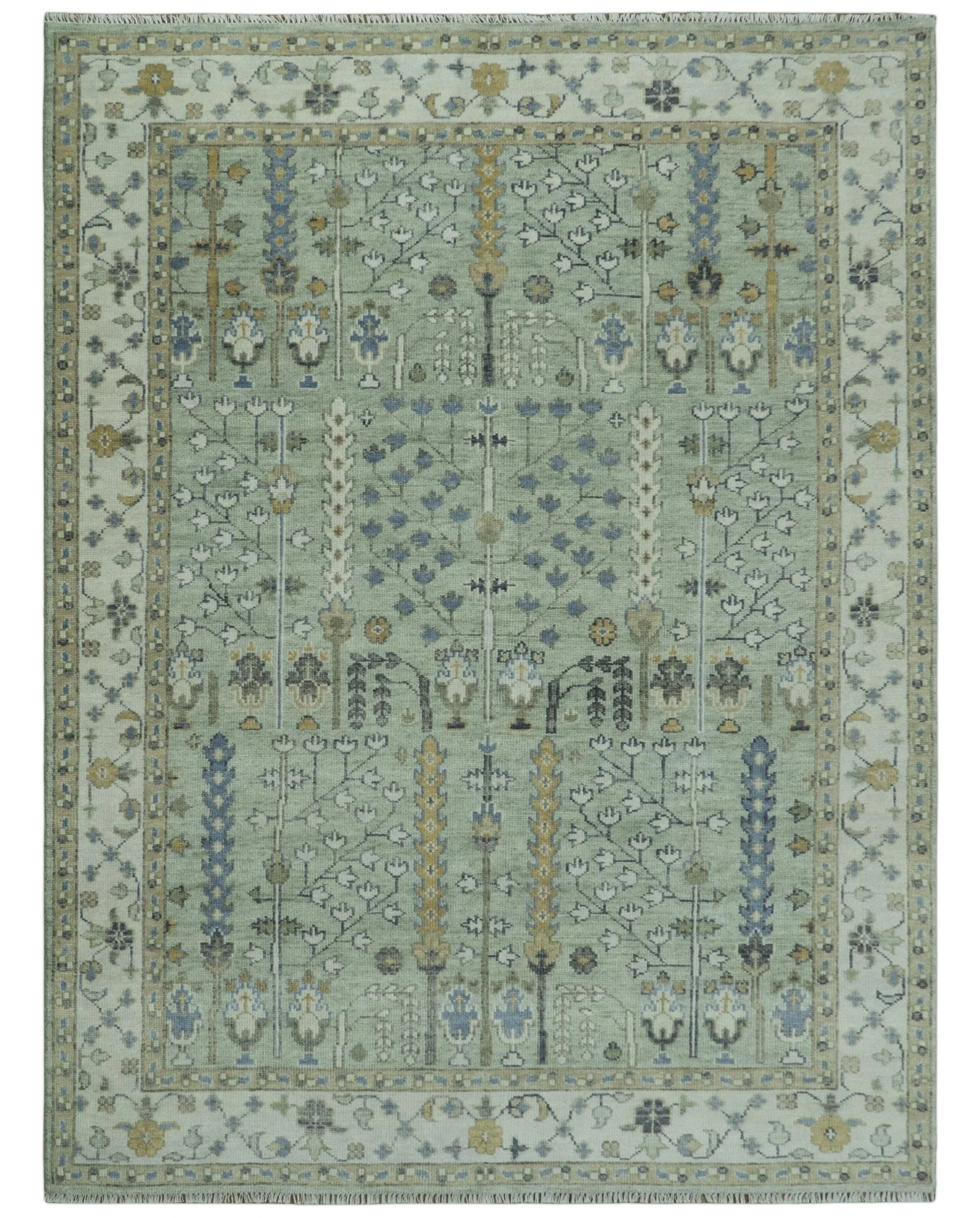 Moss Green and Ivory Multi Size Vintage Wool Hand Knotted Rug - Image 20
