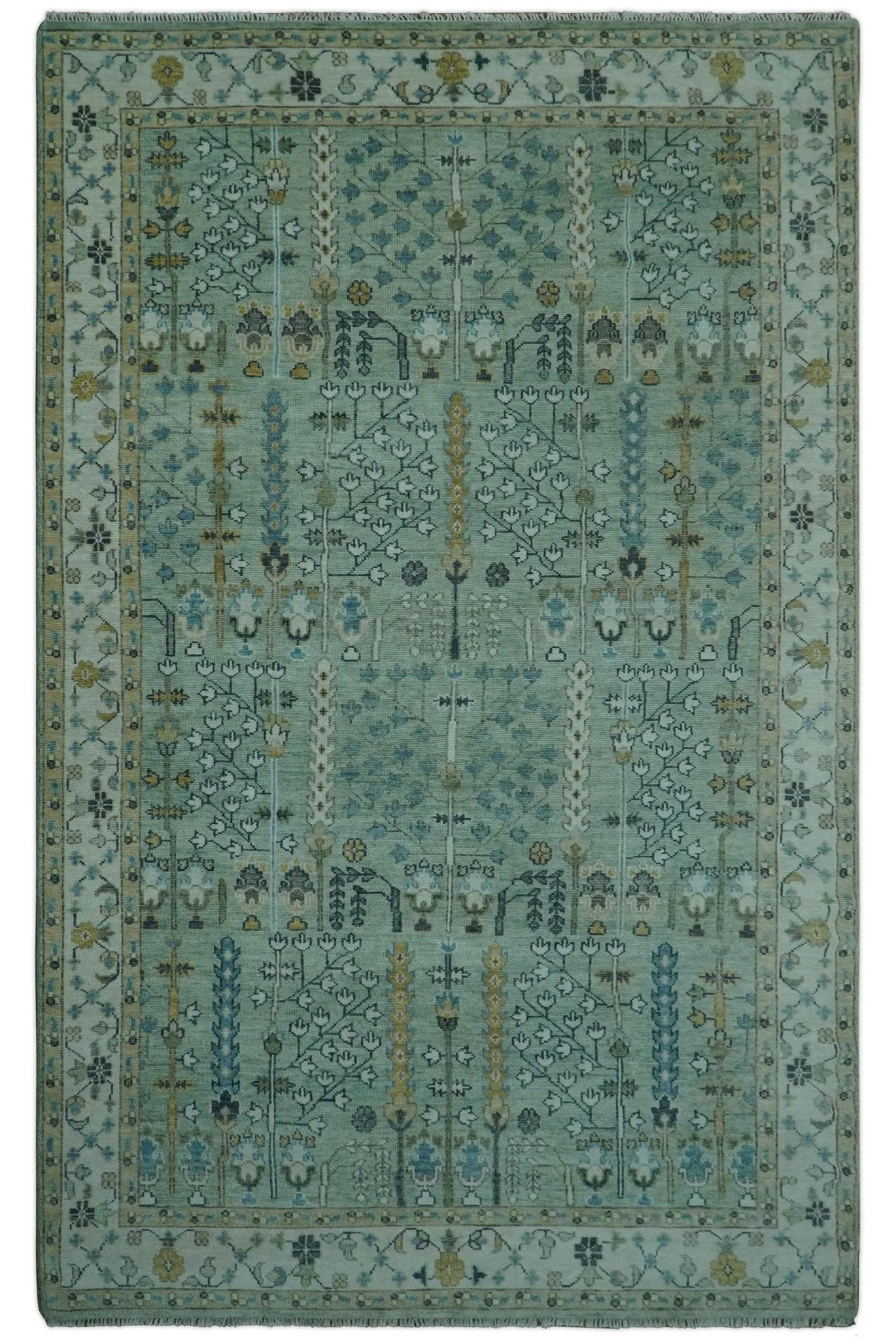 Moss Green and Ivory Multi Size Vintage Wool Hand Knotted Rug - Image 21