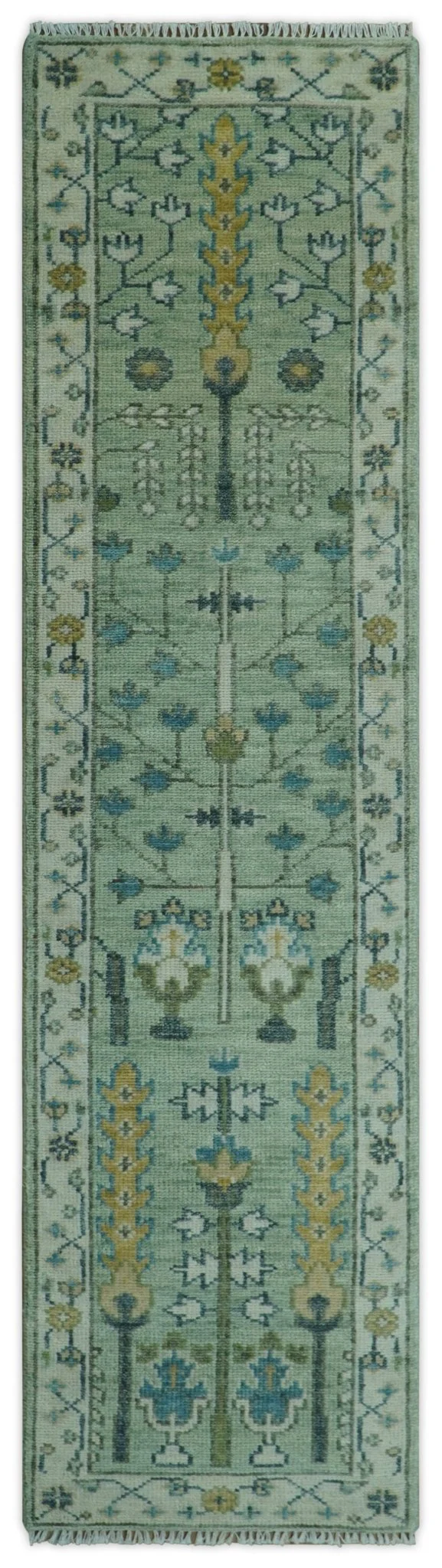 Moss Green and Ivory Multi Size Vintage Wool Hand Knotted Rug - Image 22