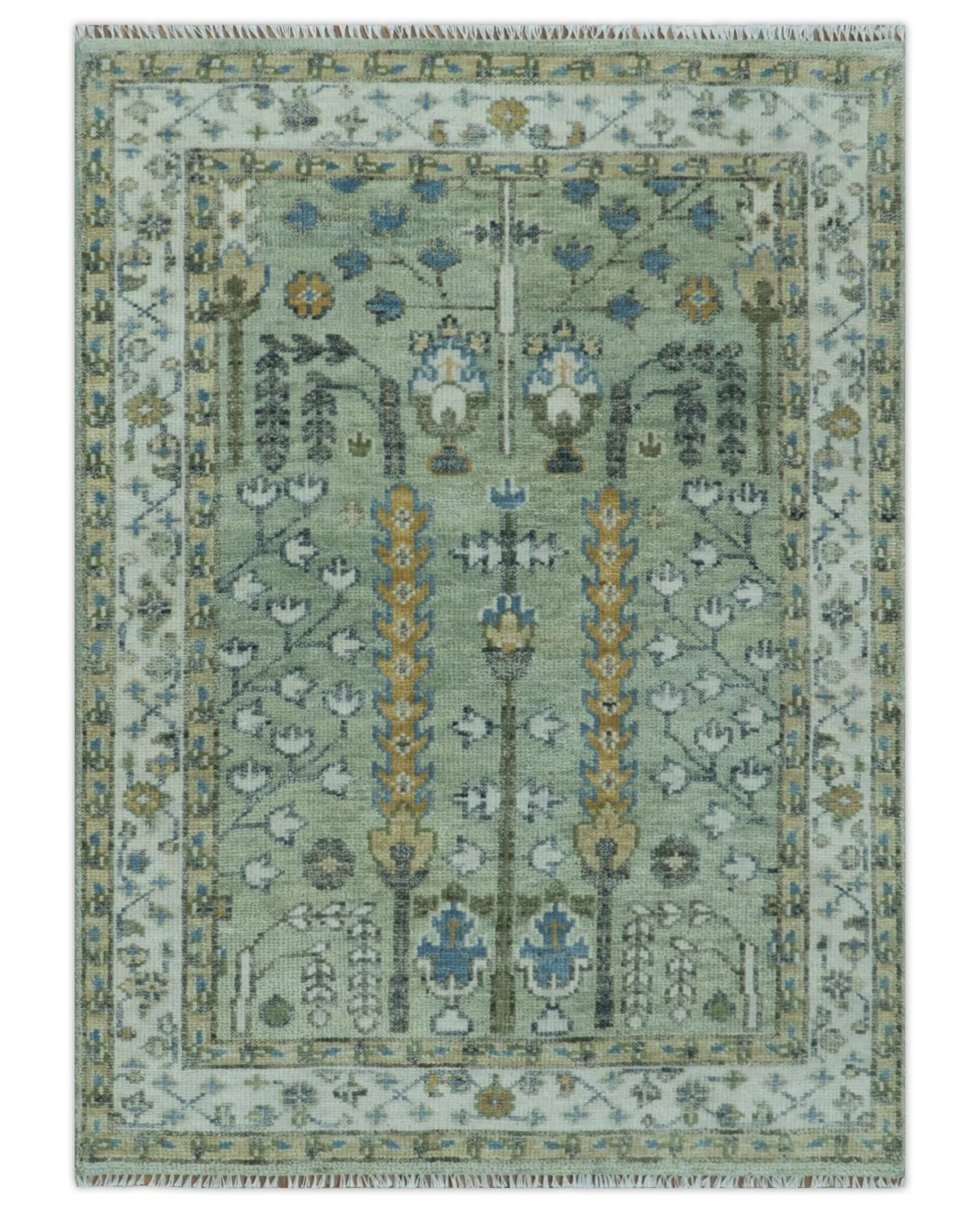 Moss Green and Ivory Multi Size Vintage Wool Hand Knotted Rug - Image 23