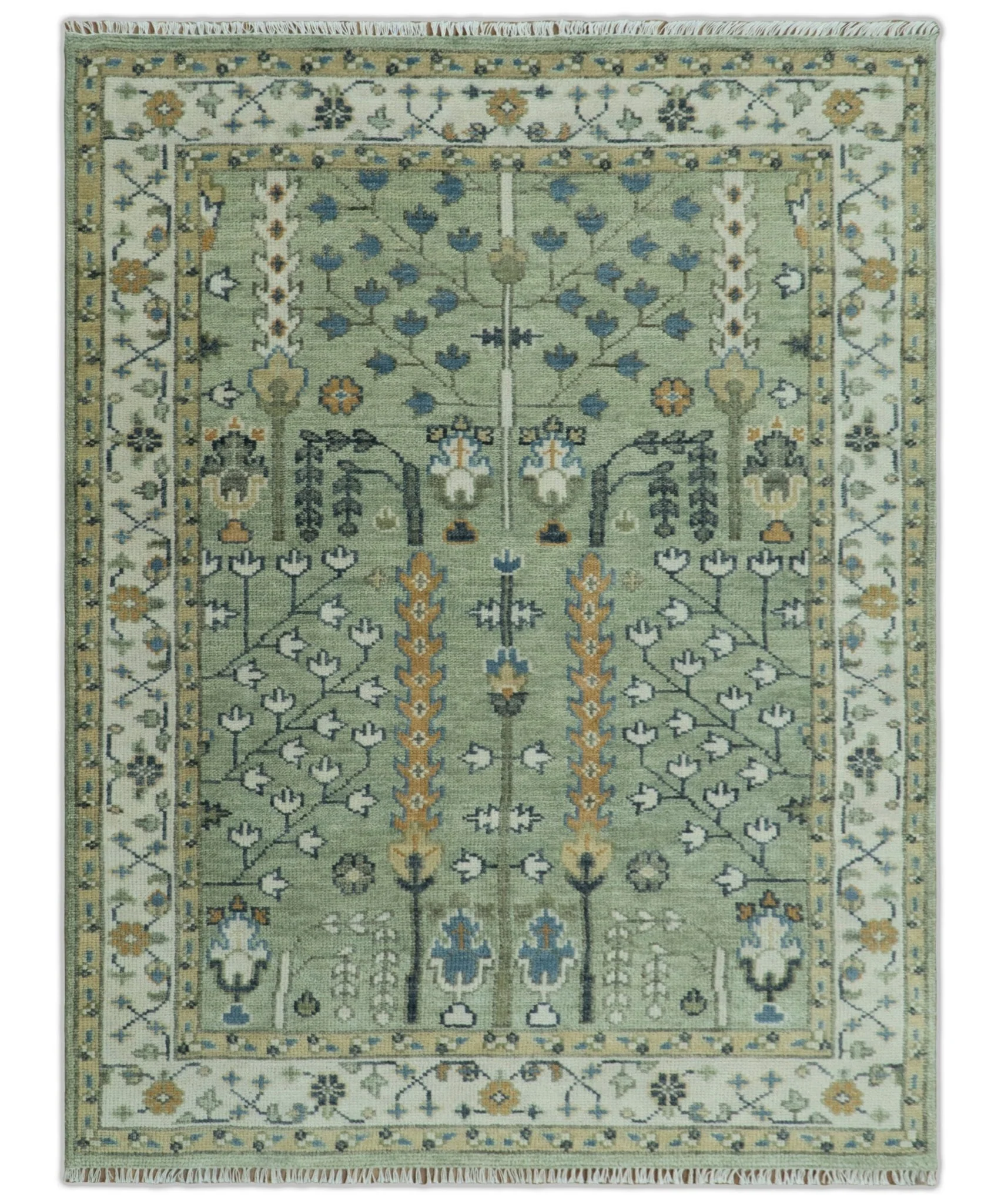 Moss Green and Ivory Multi Size Vintage Wool Hand Knotted Rug - Image 24