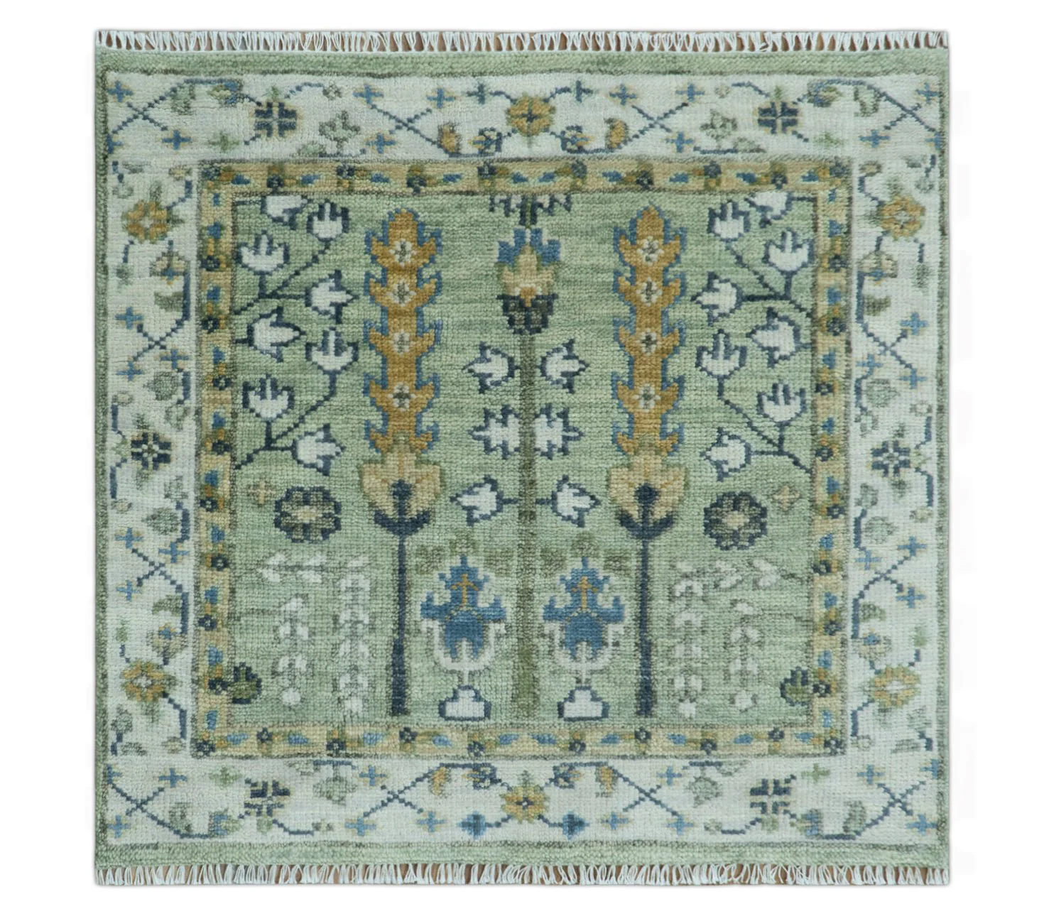 Moss Green and Ivory Multi Size Vintage Wool Hand Knotted Rug - Image 26