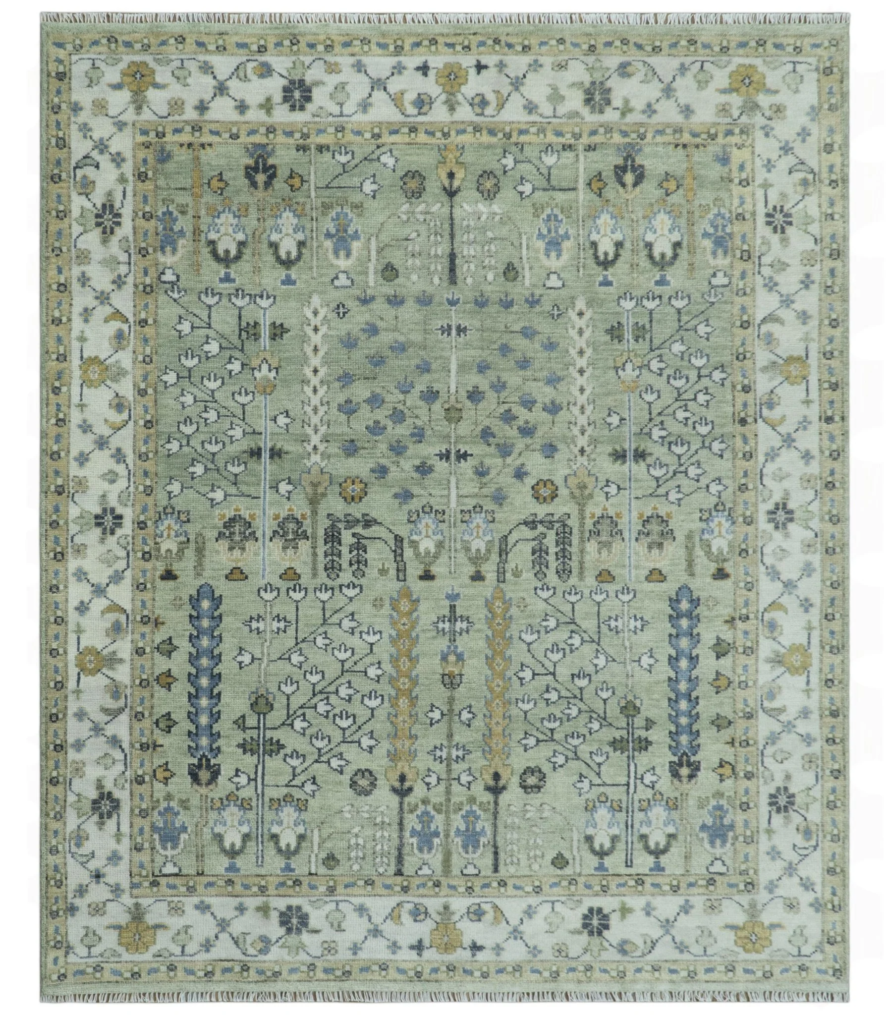 Moss Green and Ivory Multi Size Vintage Wool Hand Knotted Rug - Image 27