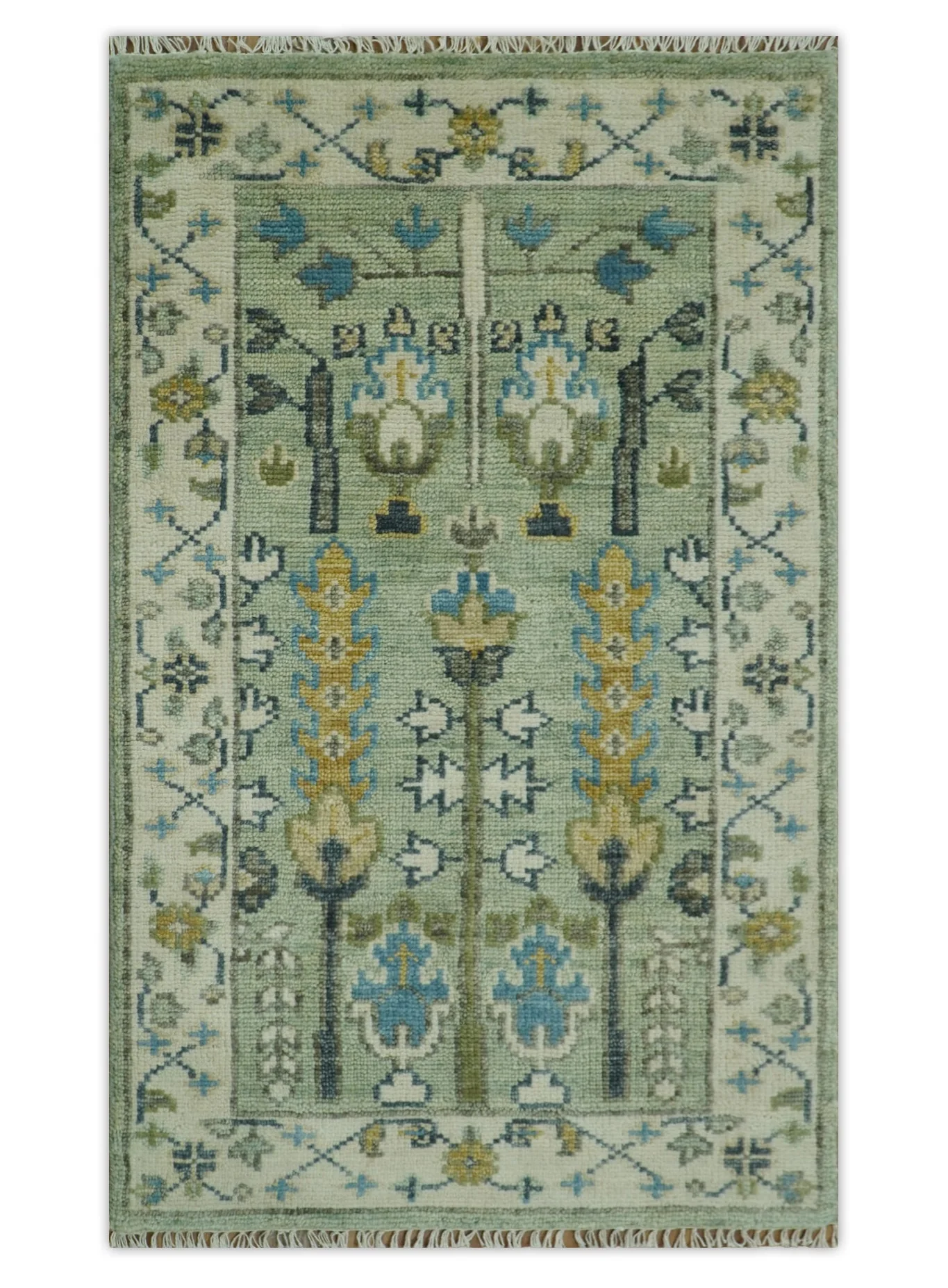 Moss Green and Ivory Multi Size Vintage Wool Hand Knotted Rug - Image 28