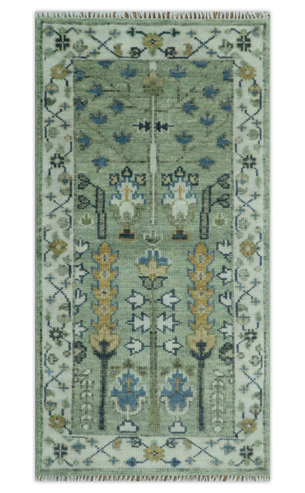 Moss Green and Ivory Multi Size Vintage Wool Hand Knotted Rug - Image 29
