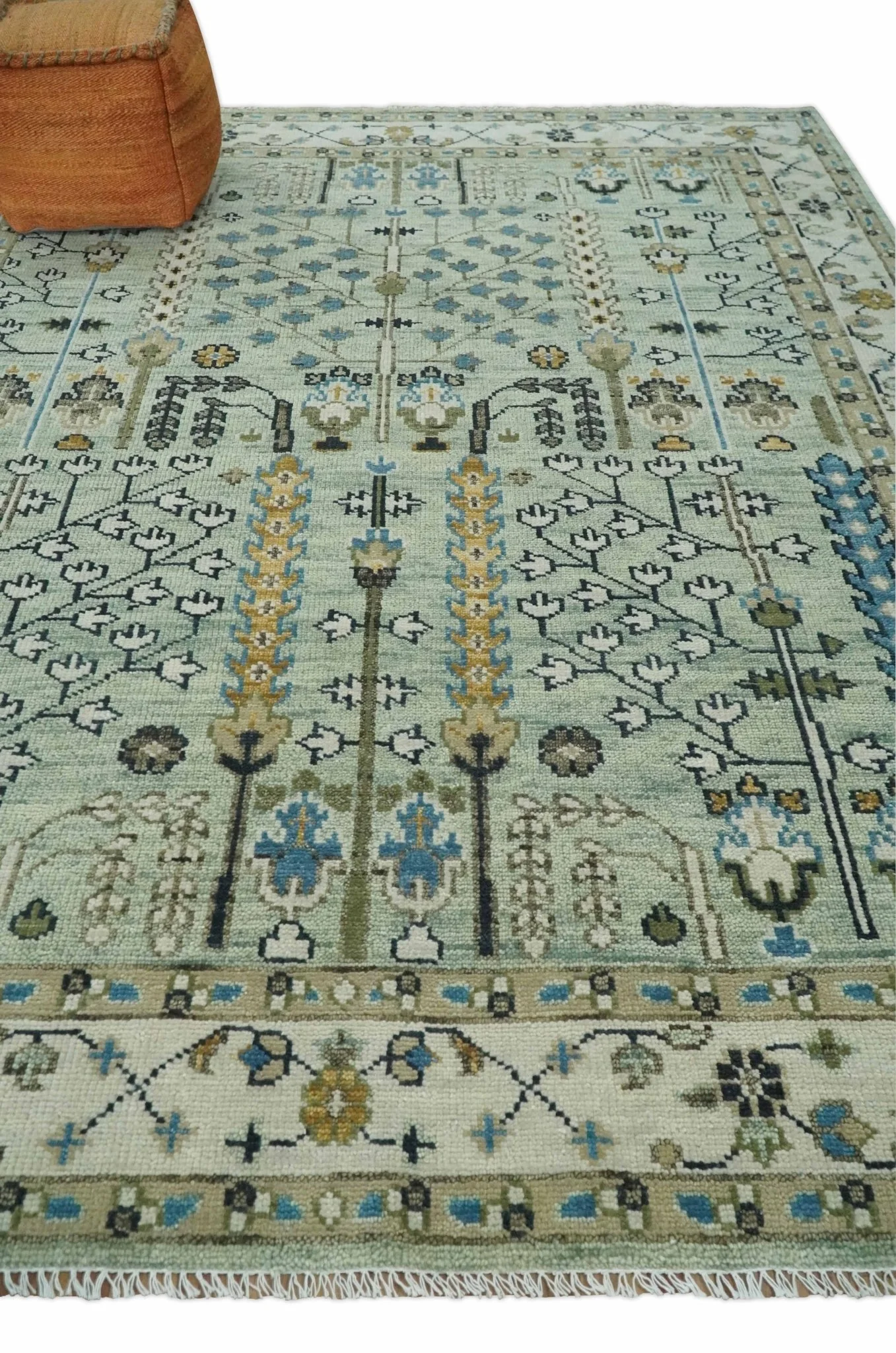 Moss Green and Ivory Multi Size Vintage Wool Hand Knotted Rug - Image 3