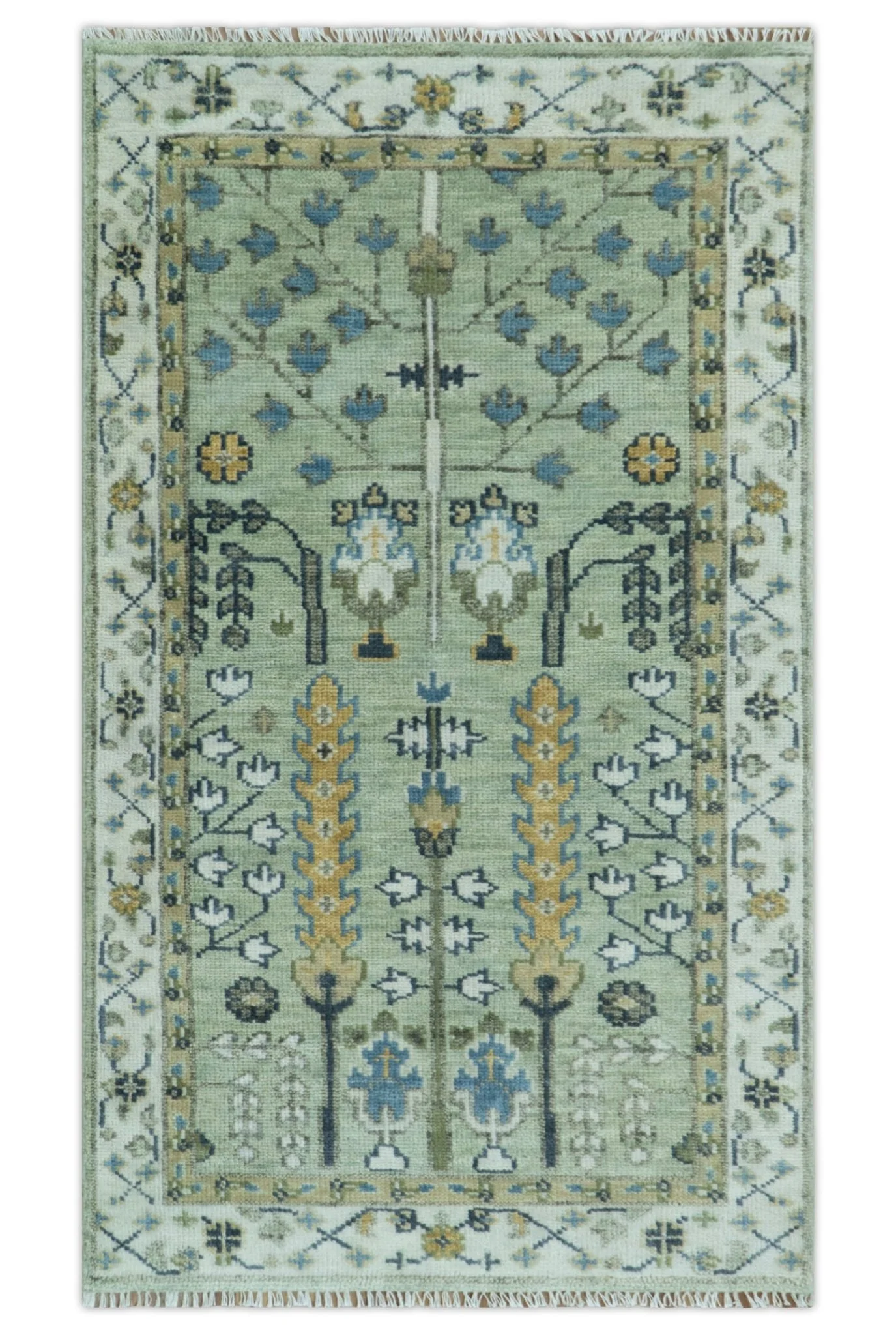 Moss Green and Ivory Multi Size Vintage Wool Hand Knotted Rug - Image 30