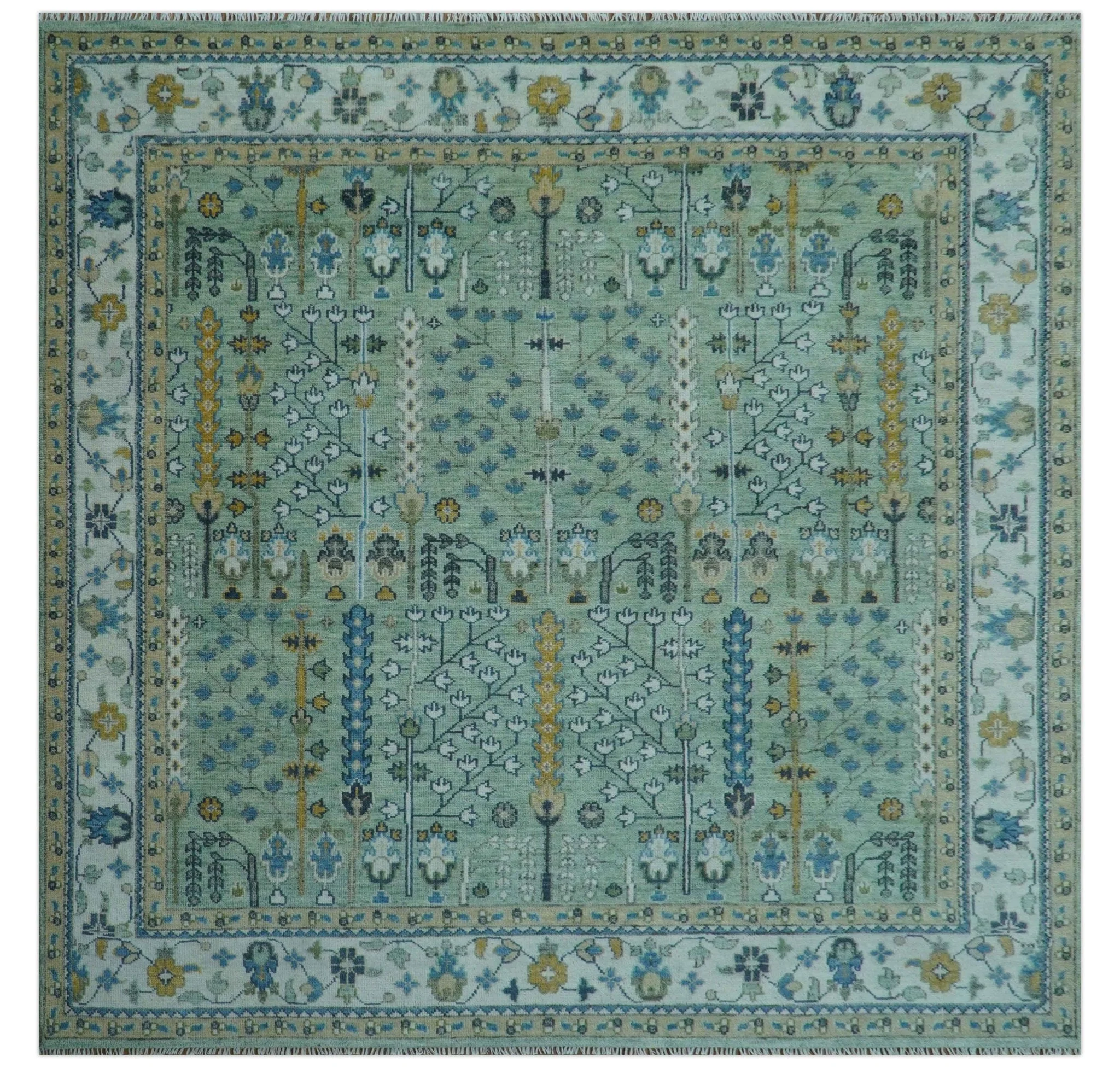 Moss Green and Ivory Multi Size Vintage Wool Hand Knotted Rug - Image 31