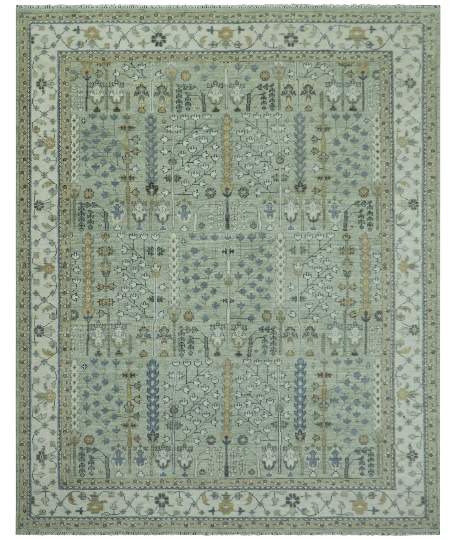 Moss Green and Ivory Multi Size Vintage Wool Hand Knotted Rug - Image 32