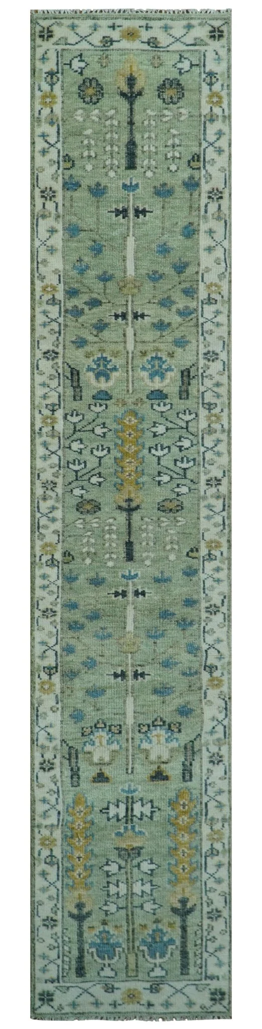 Moss Green and Ivory Multi Size Vintage Wool Hand Knotted Rug - Image 33