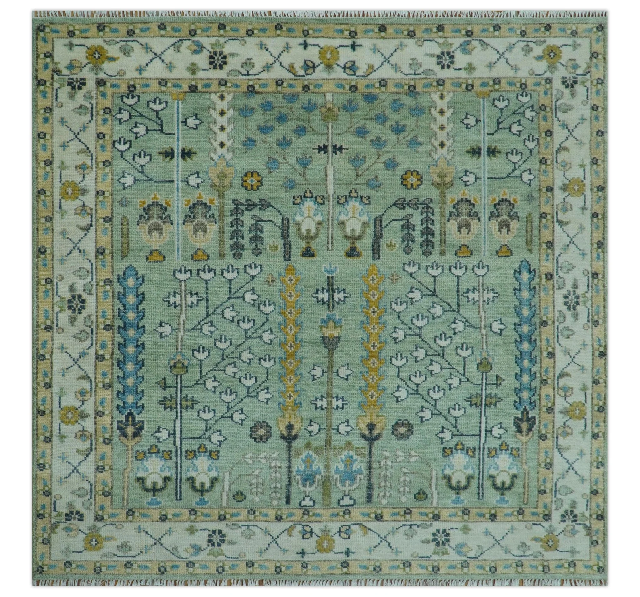 Moss Green and Ivory Multi Size Vintage Wool Hand Knotted Rug - Image 34
