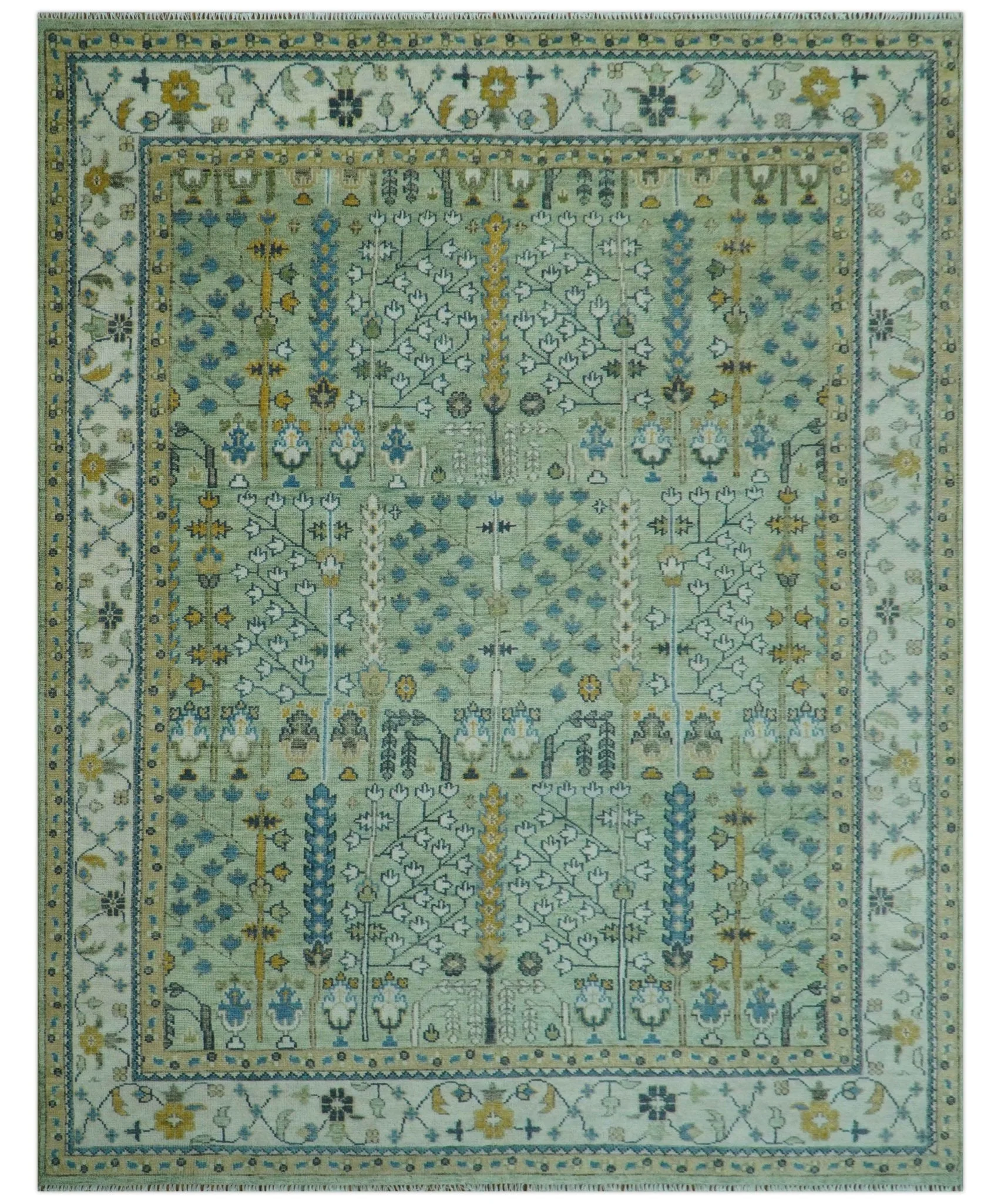 Moss Green and Ivory Multi Size Vintage Wool Hand Knotted Rug - Image 35