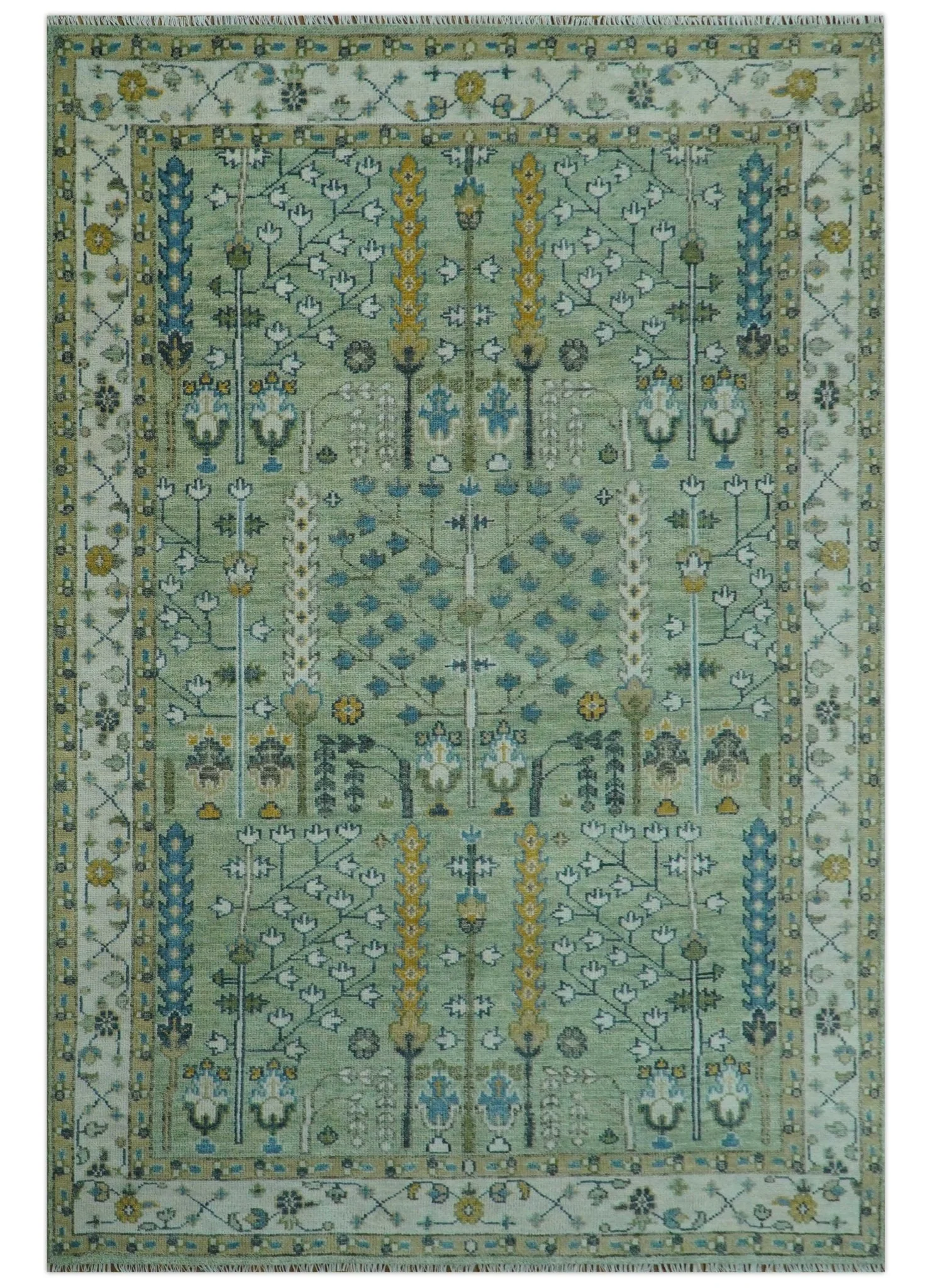Moss Green and Ivory Multi Size Vintage Wool Hand Knotted Rug - Image 36