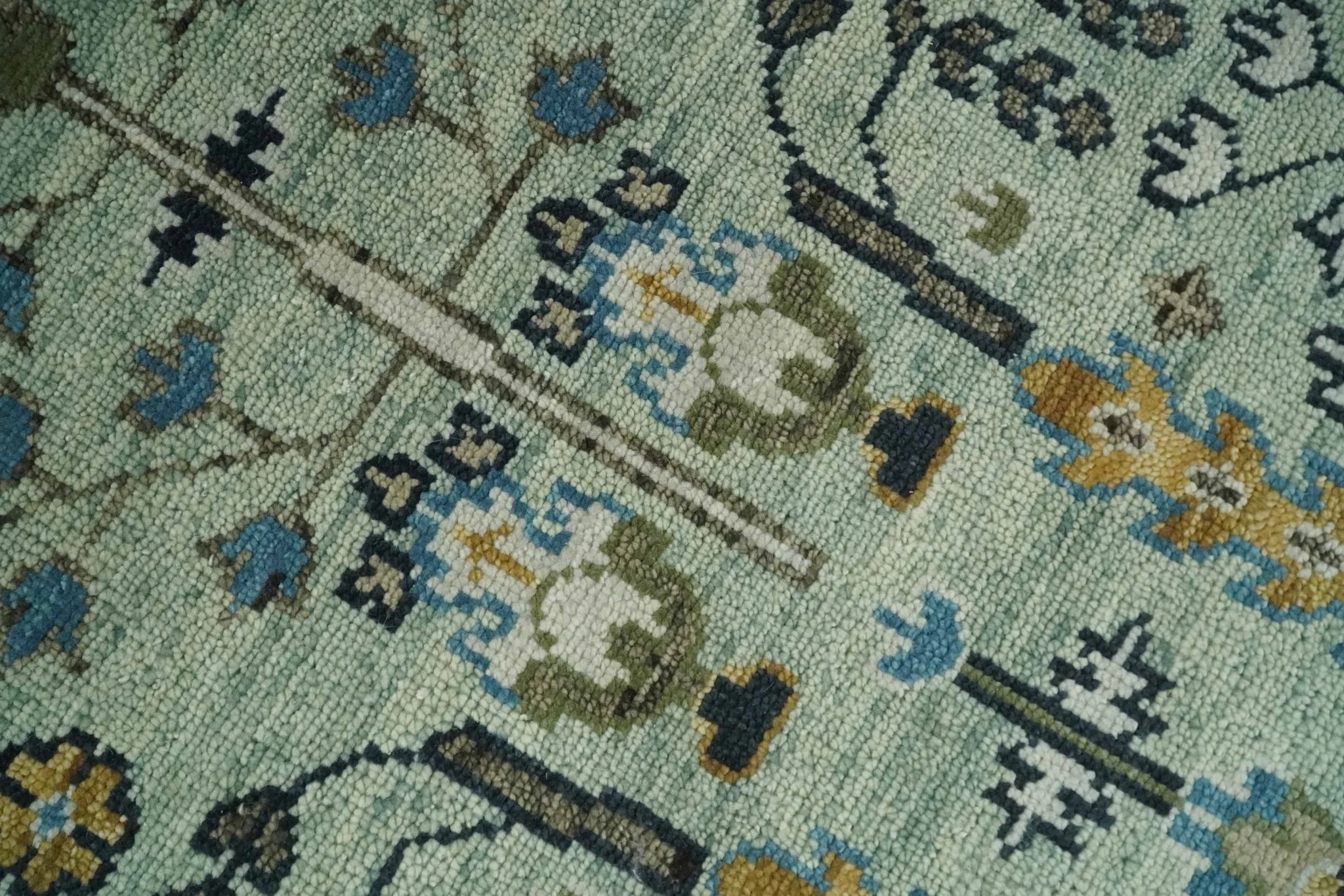 Moss Green and Ivory Multi Size Vintage Wool Hand Knotted Rug - Image 4
