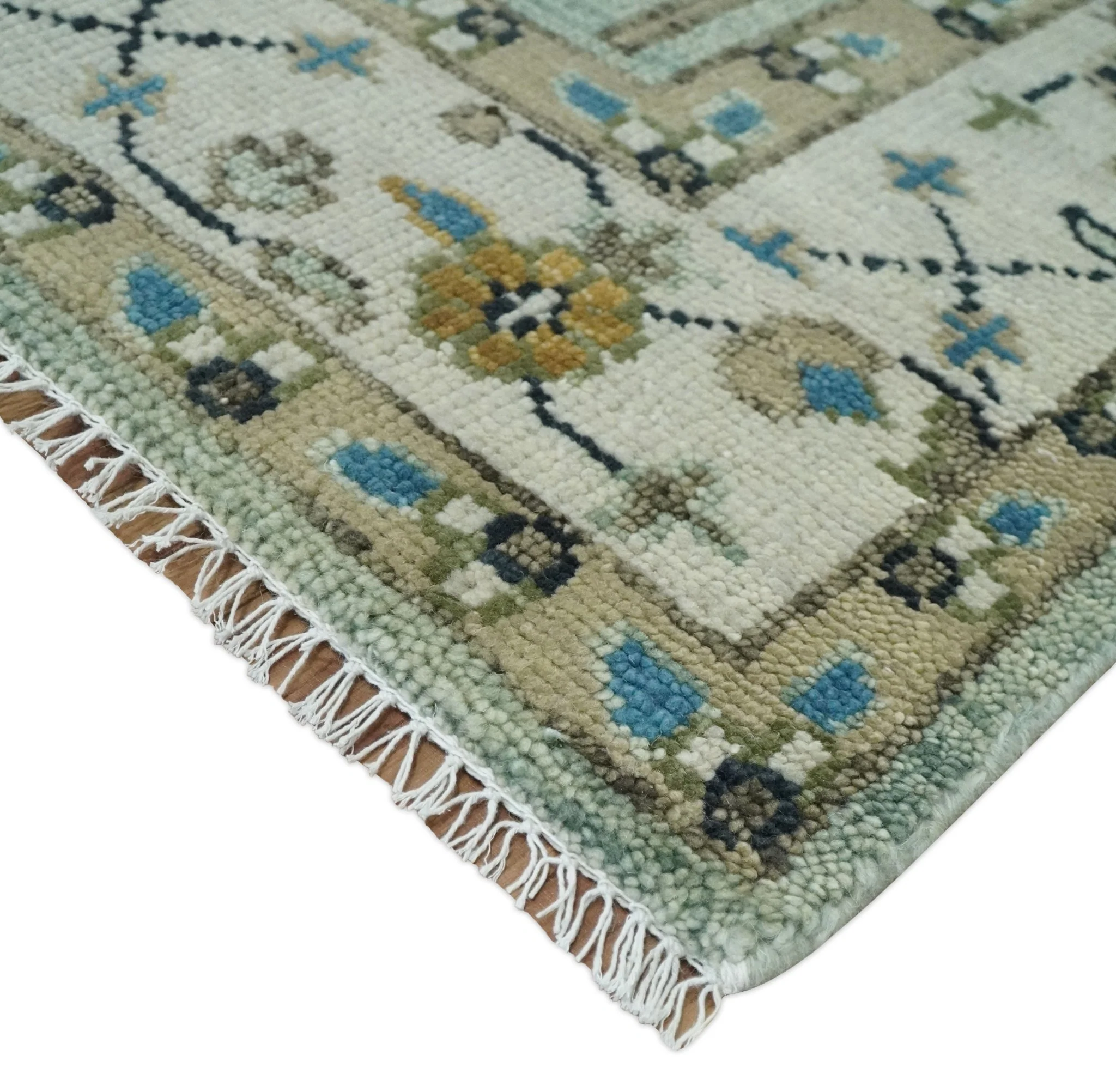 Moss Green and Ivory Multi Size Vintage Wool Hand Knotted Rug - Image 5