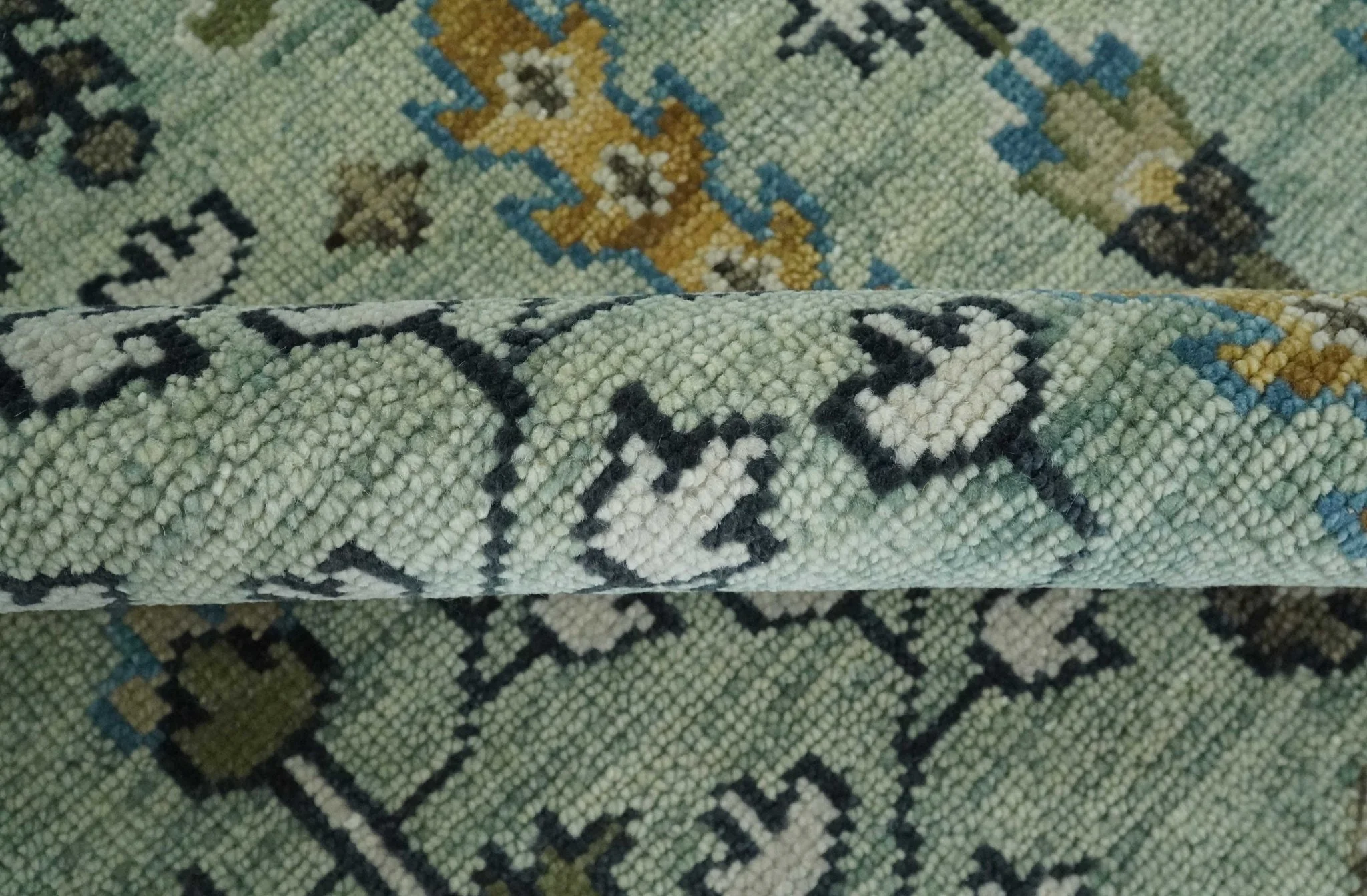 Moss Green and Ivory Multi Size Vintage Wool Hand Knotted Rug - Image 7