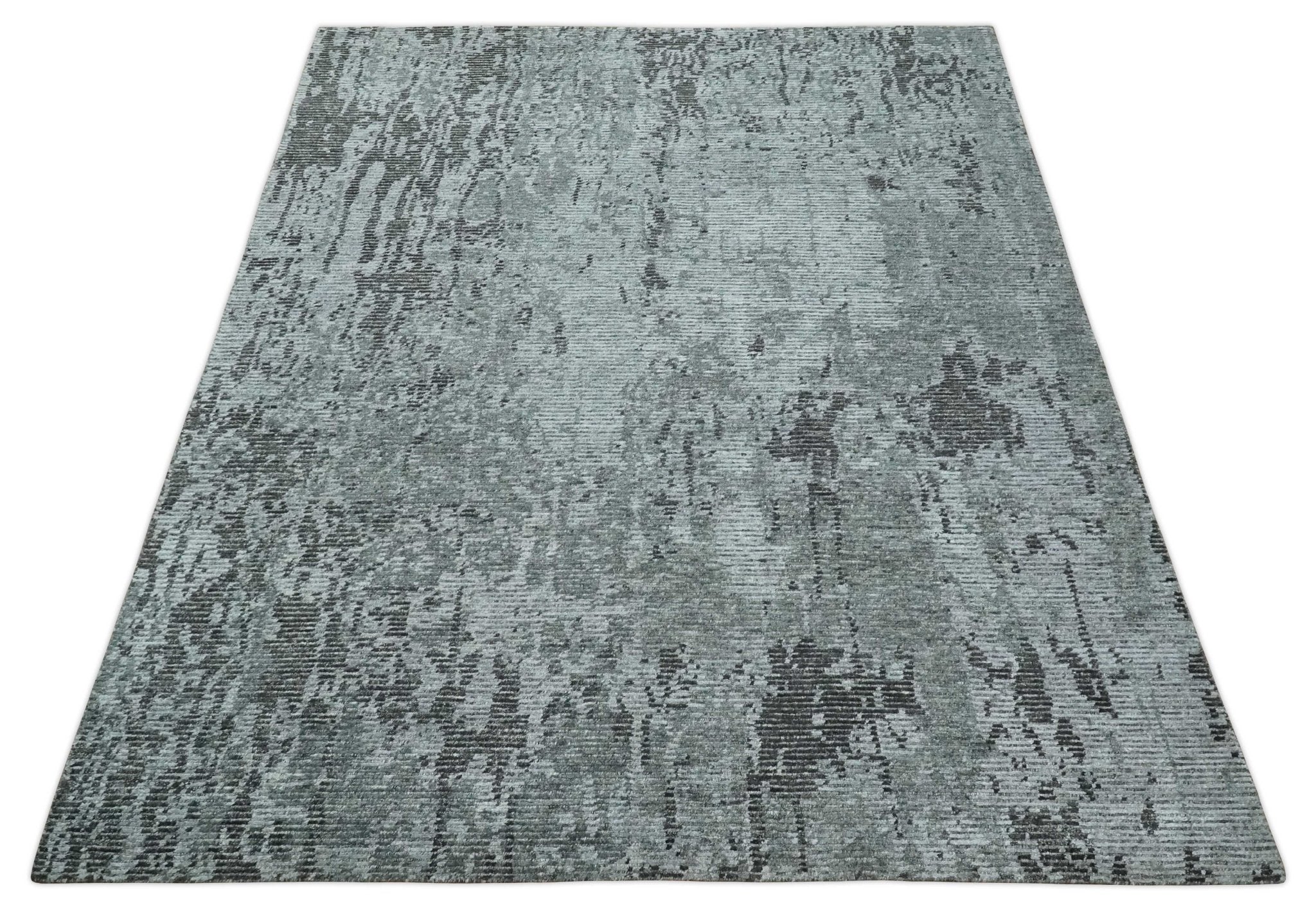 Silver and Charcoal Rug 8x10 Hand Woven Abstract Area Rug - Image 10