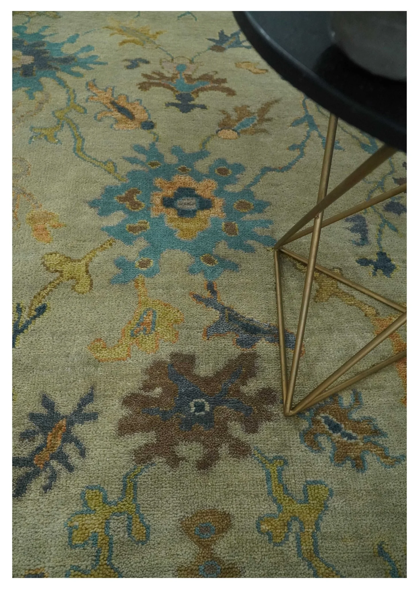 Antique Style Olive and Blue Hand knotted Traditional Oushak 8x10 wool Area Rug - Image 2
