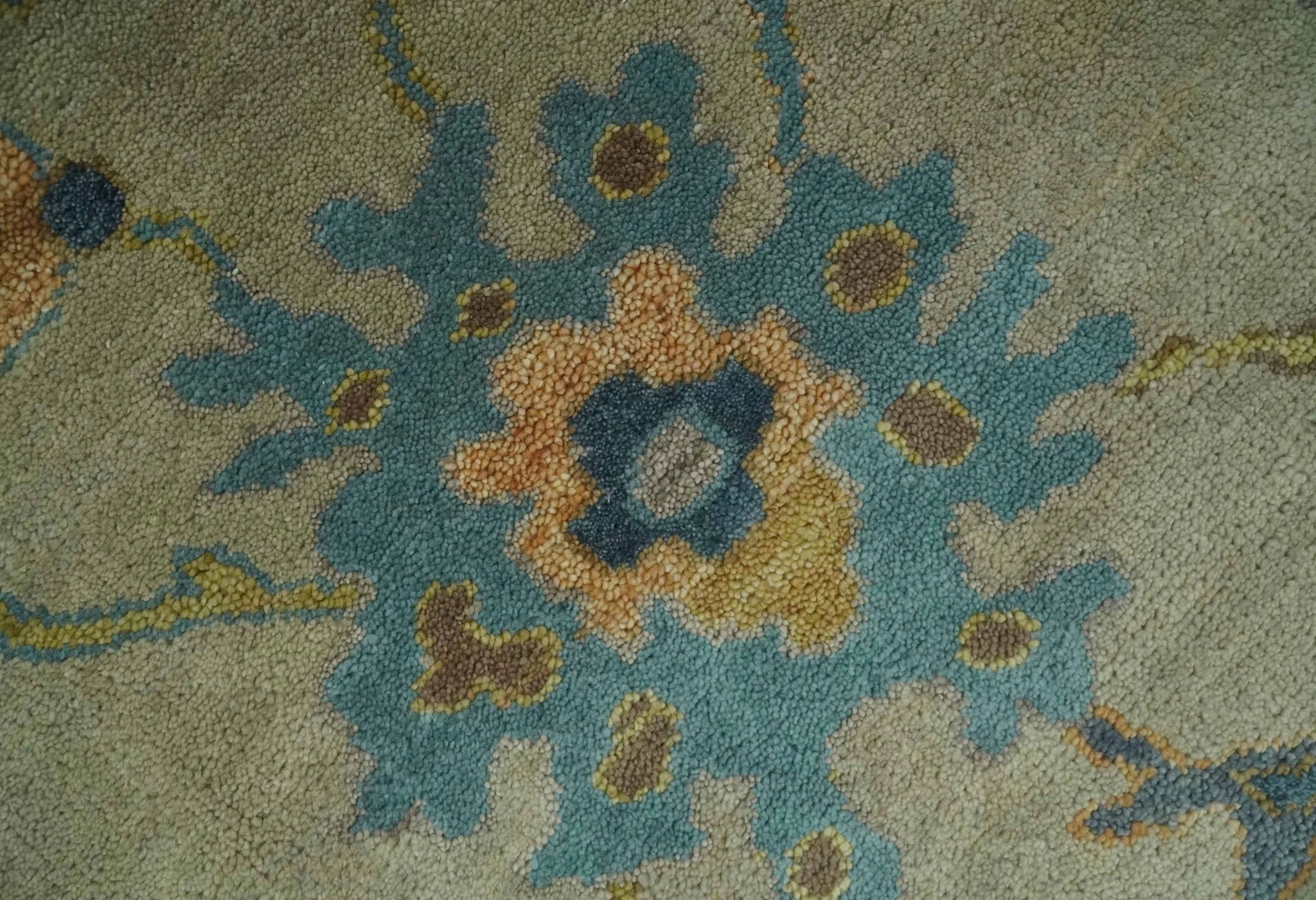 Antique Style Olive and Blue Hand knotted Traditional Oushak 8x10 wool Area Rug - Image 4