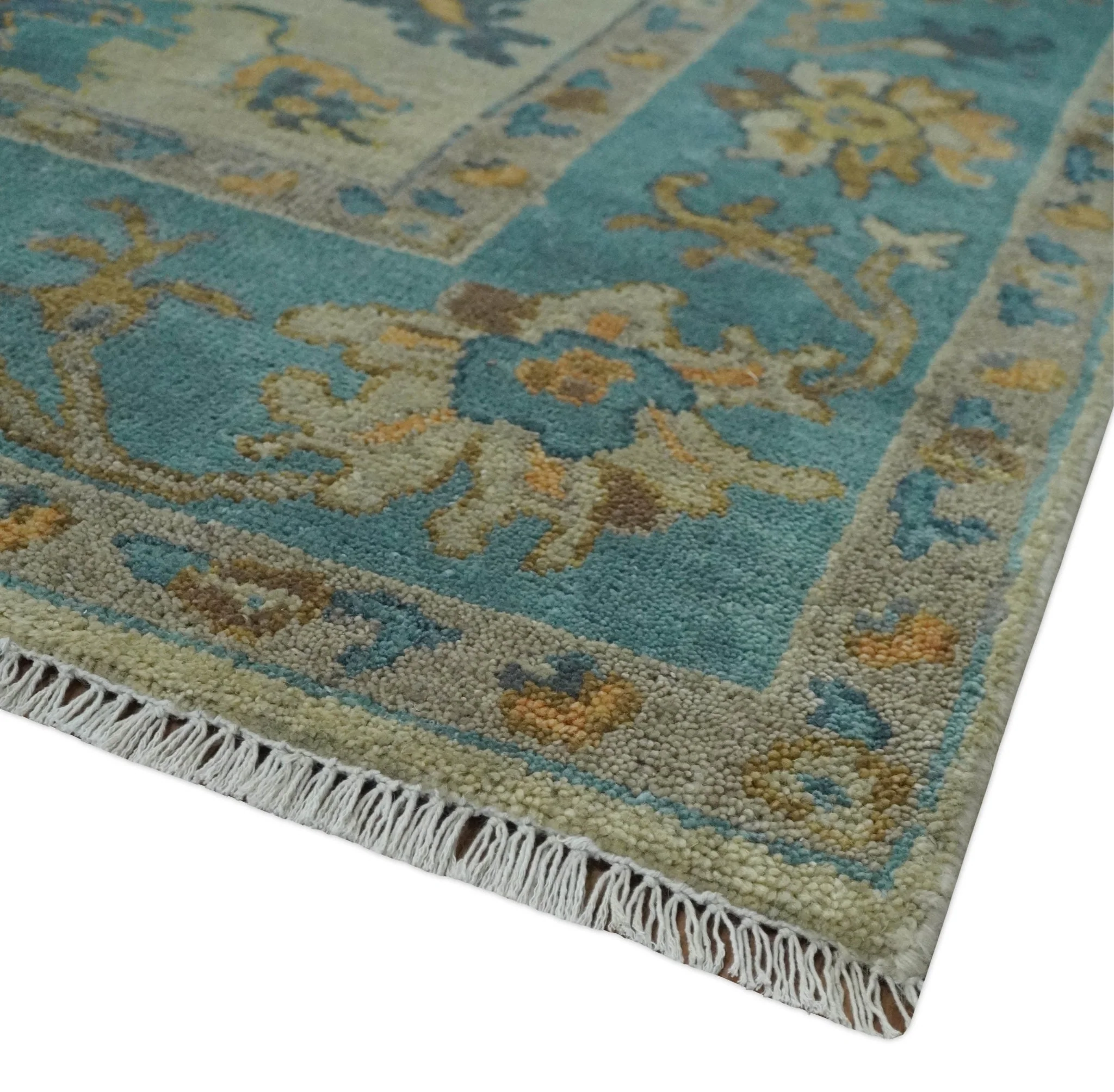 Antique Style Olive and Blue Hand knotted Traditional Oushak 8x10 wool Area Rug - Image 5