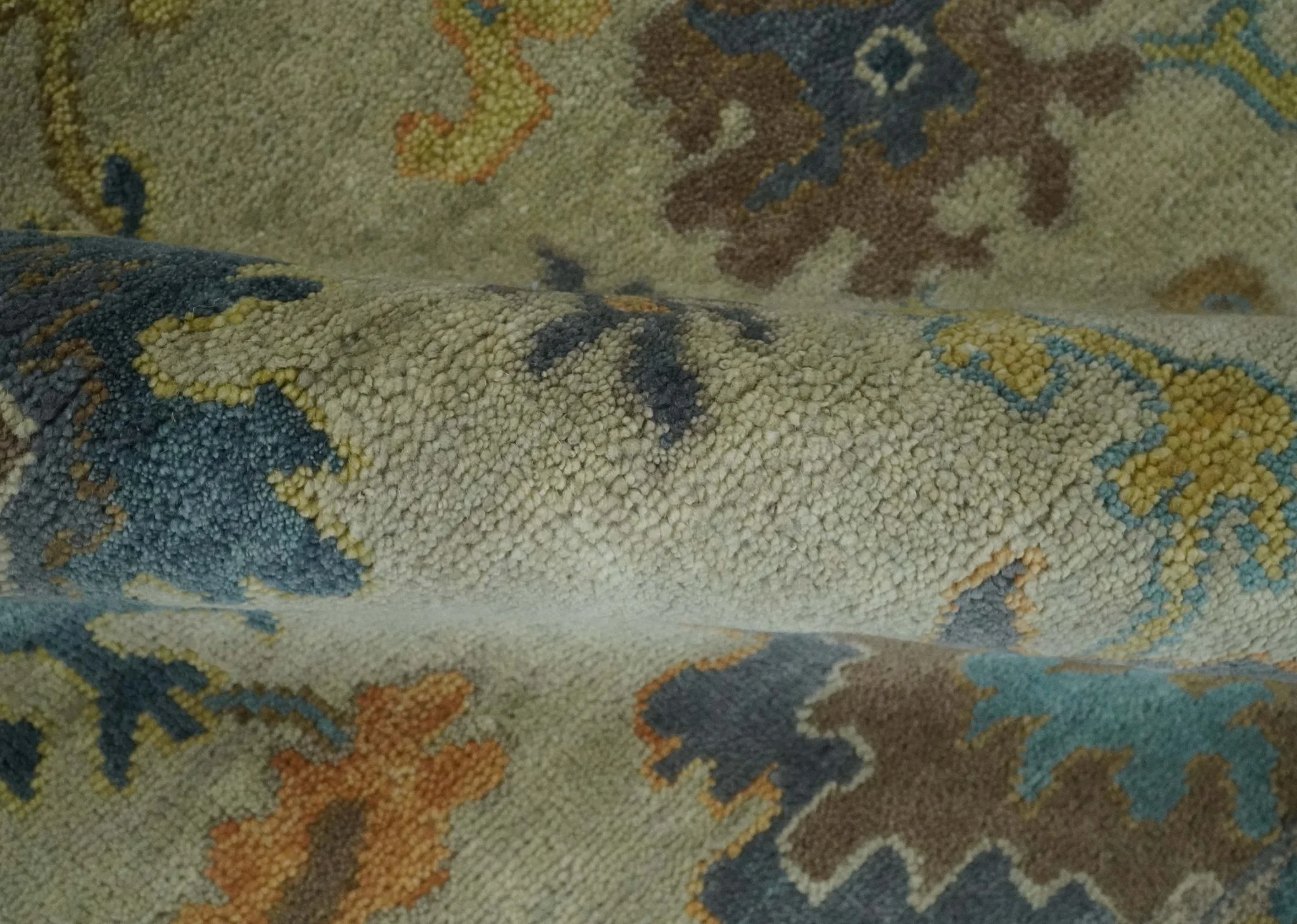 Antique Style Olive and Blue Hand knotted Traditional Oushak 8x10 wool Area Rug - Image 6