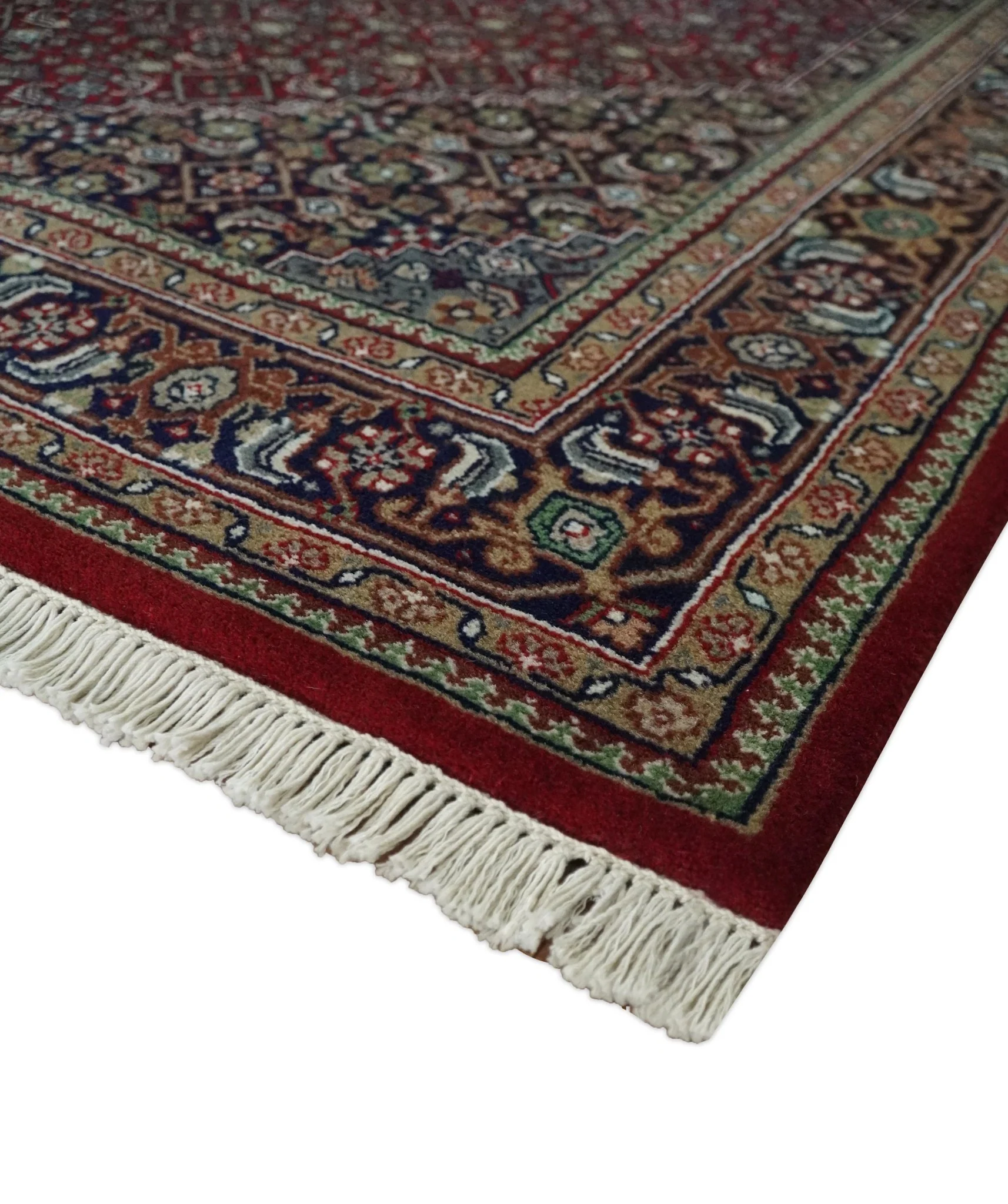 5x7 Antique Persian Hand Knotted Maroon, Black and Blue Traditional Medallion Wool Rug | KNT25 - Image 5