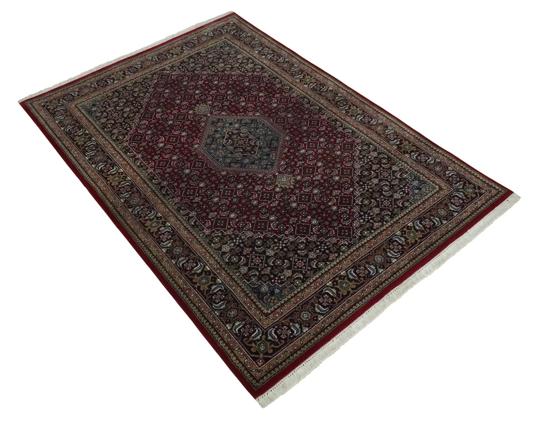 5x7 Antique Persian Hand Knotted Maroon, Black and Blue Traditional Medallion Wool Rug | KNT25 - Image 9