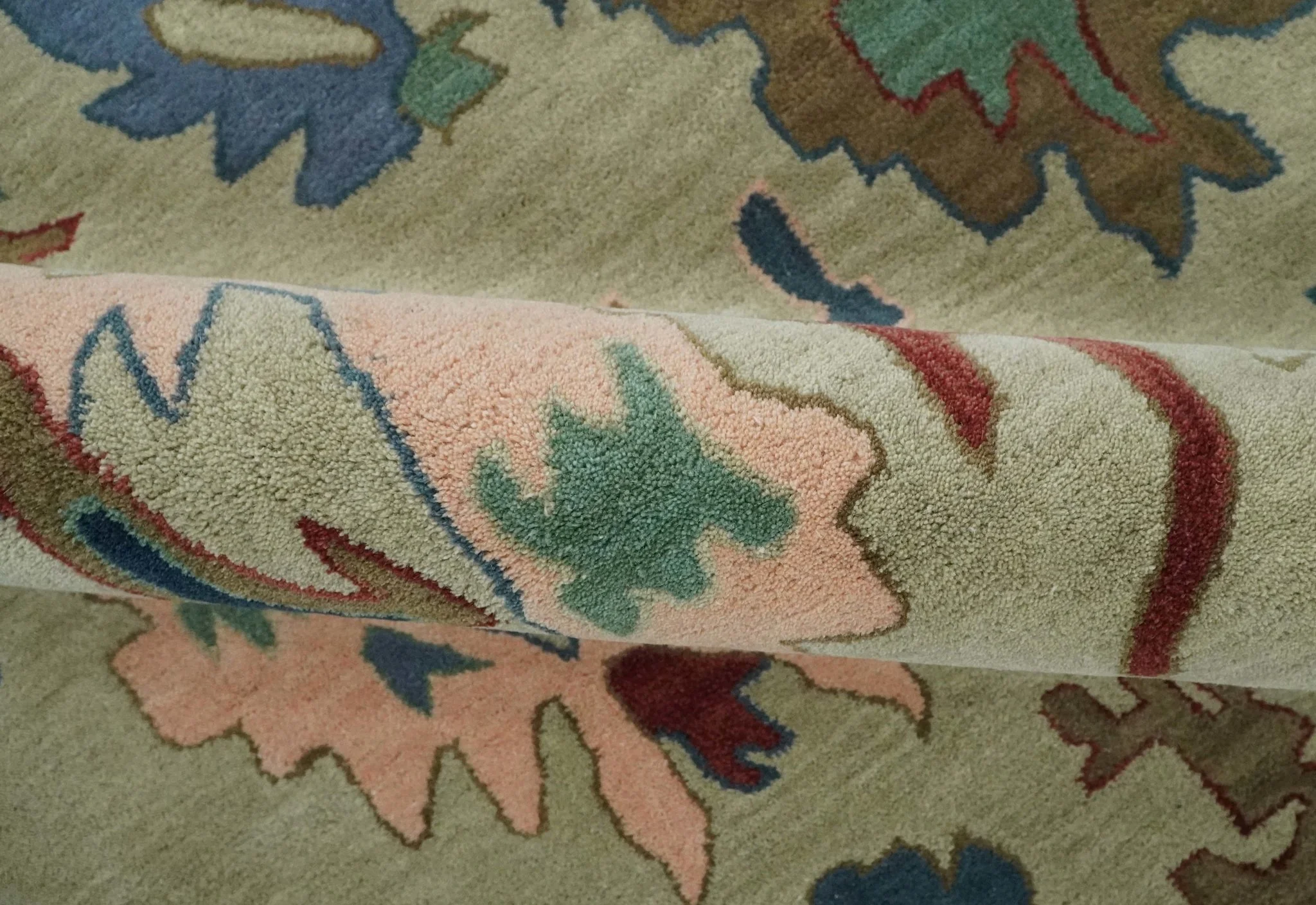 Hand Tufted Beige, Blue and Peach Traditional Oushak Custom Made wool Area Rug, Kids, Living Room and Bedroom Rug - Image 10