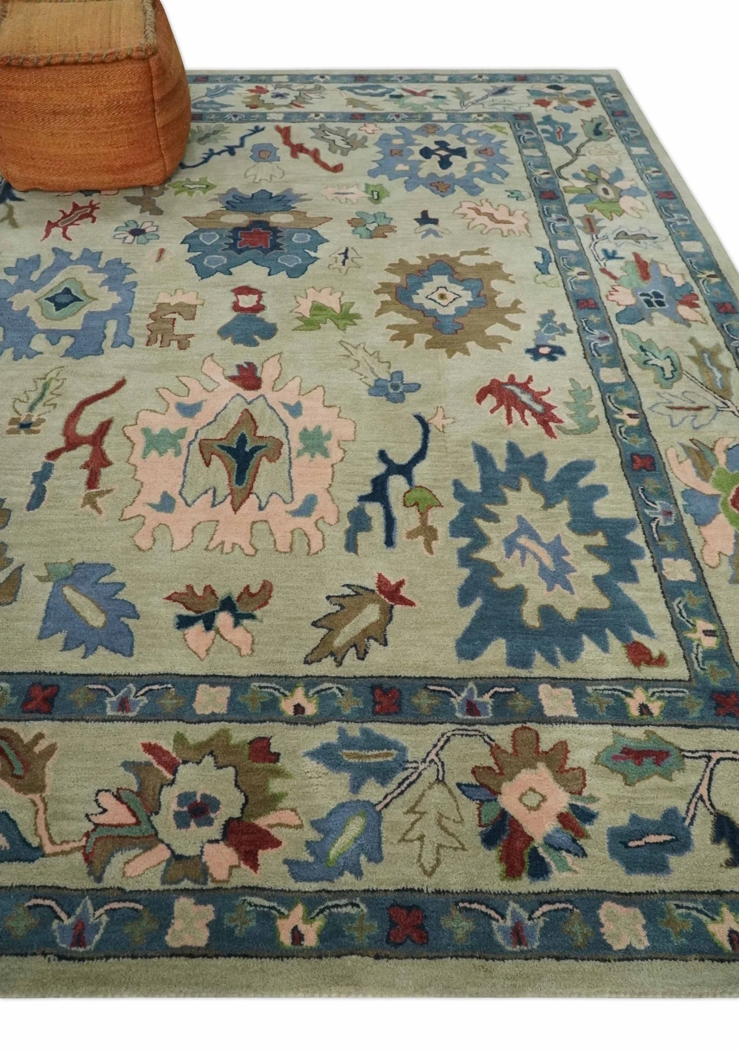 Hand Tufted Beige, Blue and Peach Traditional Oushak Custom Made wool Area Rug, Kids, Living Room and Bedroom Rug - Image 3