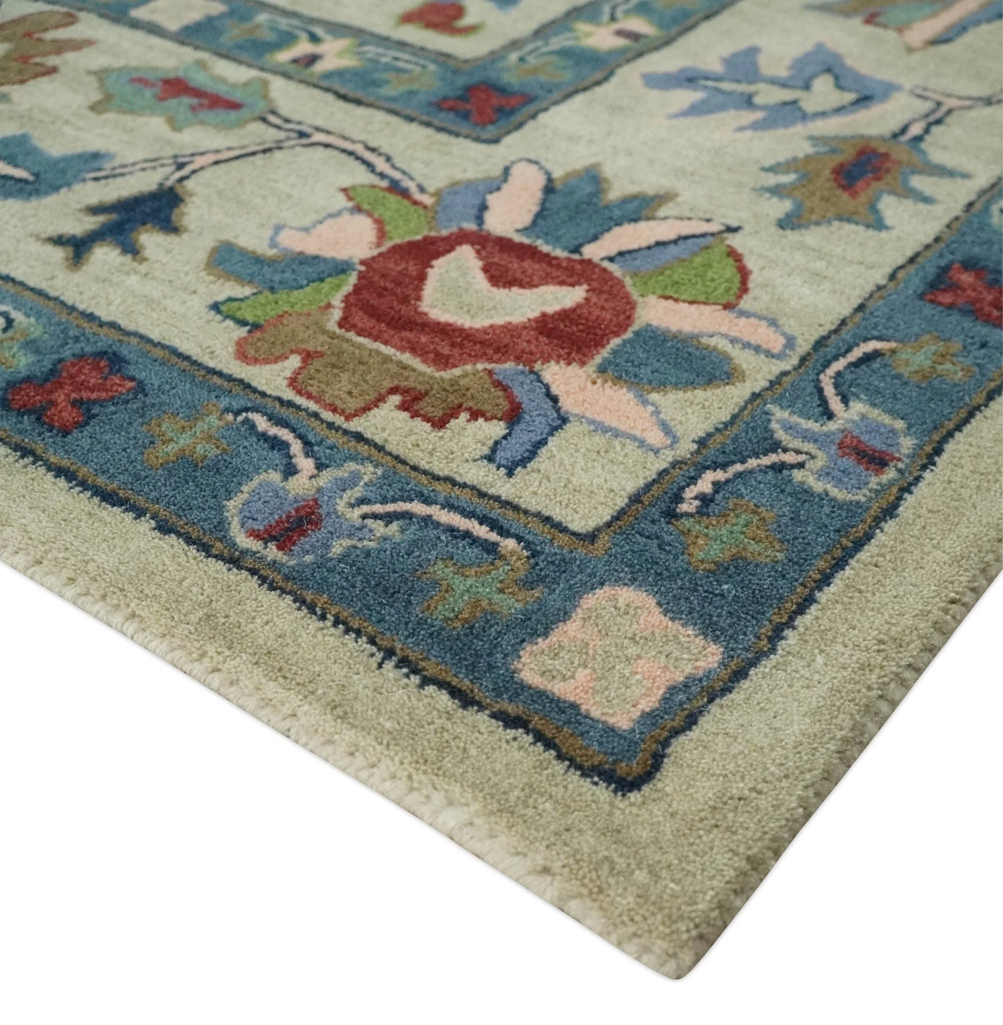 Hand Tufted Beige, Blue and Peach Traditional Oushak Custom Made wool Area Rug, Kids, Living Room and Bedroom Rug - Image 5