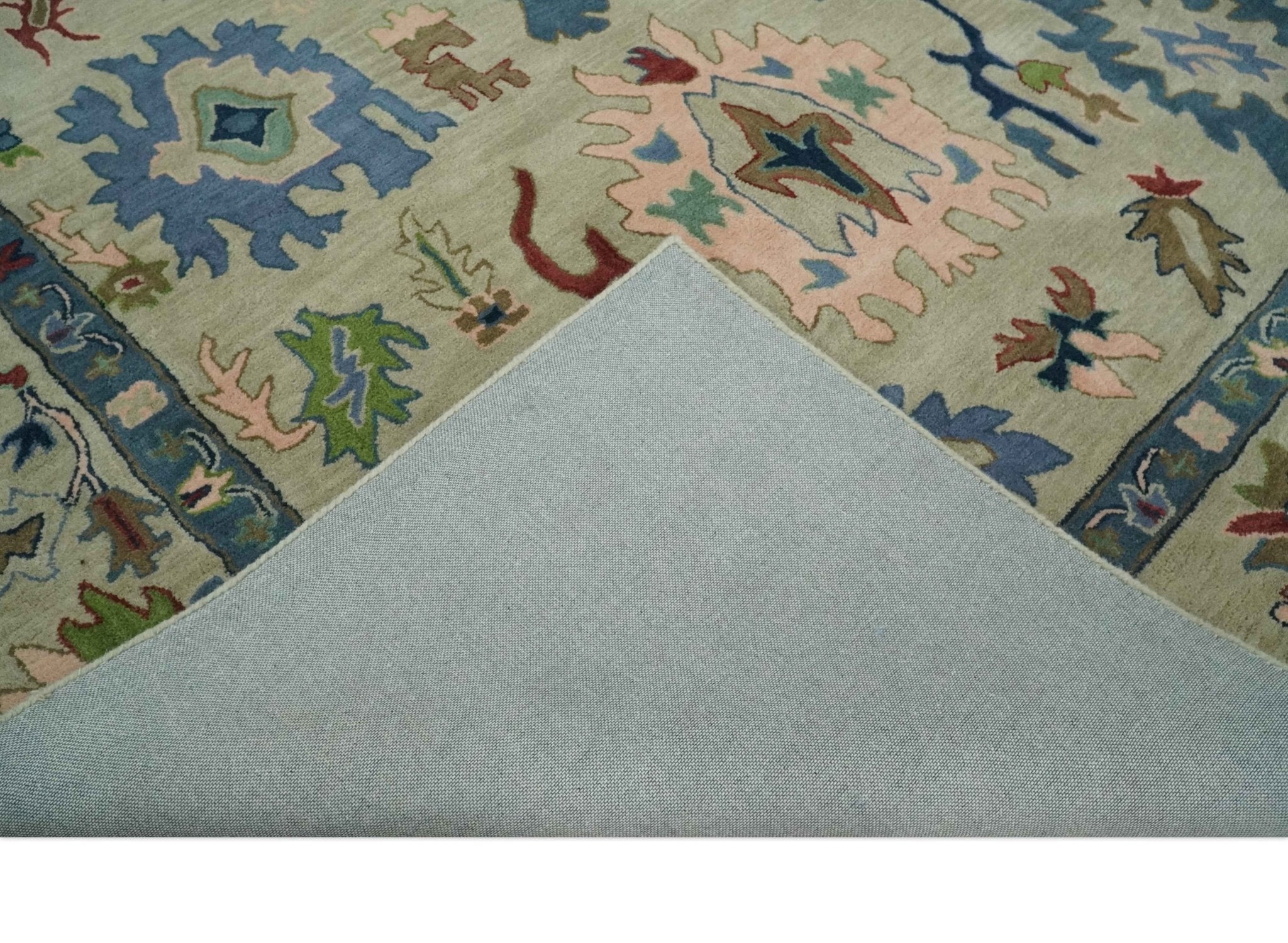 Hand Tufted Beige, Blue and Peach Traditional Oushak Custom Made wool Area Rug, Kids, Living Room and Bedroom Rug - Image 6