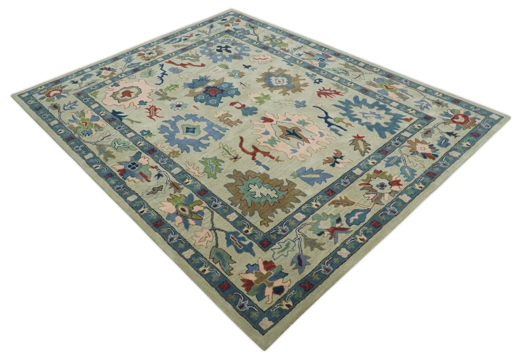 Hand Tufted Beige, Blue and Peach Traditional Oushak Custom Made wool Area Rug, Kids, Living Room and Bedroom Rug - Image 8