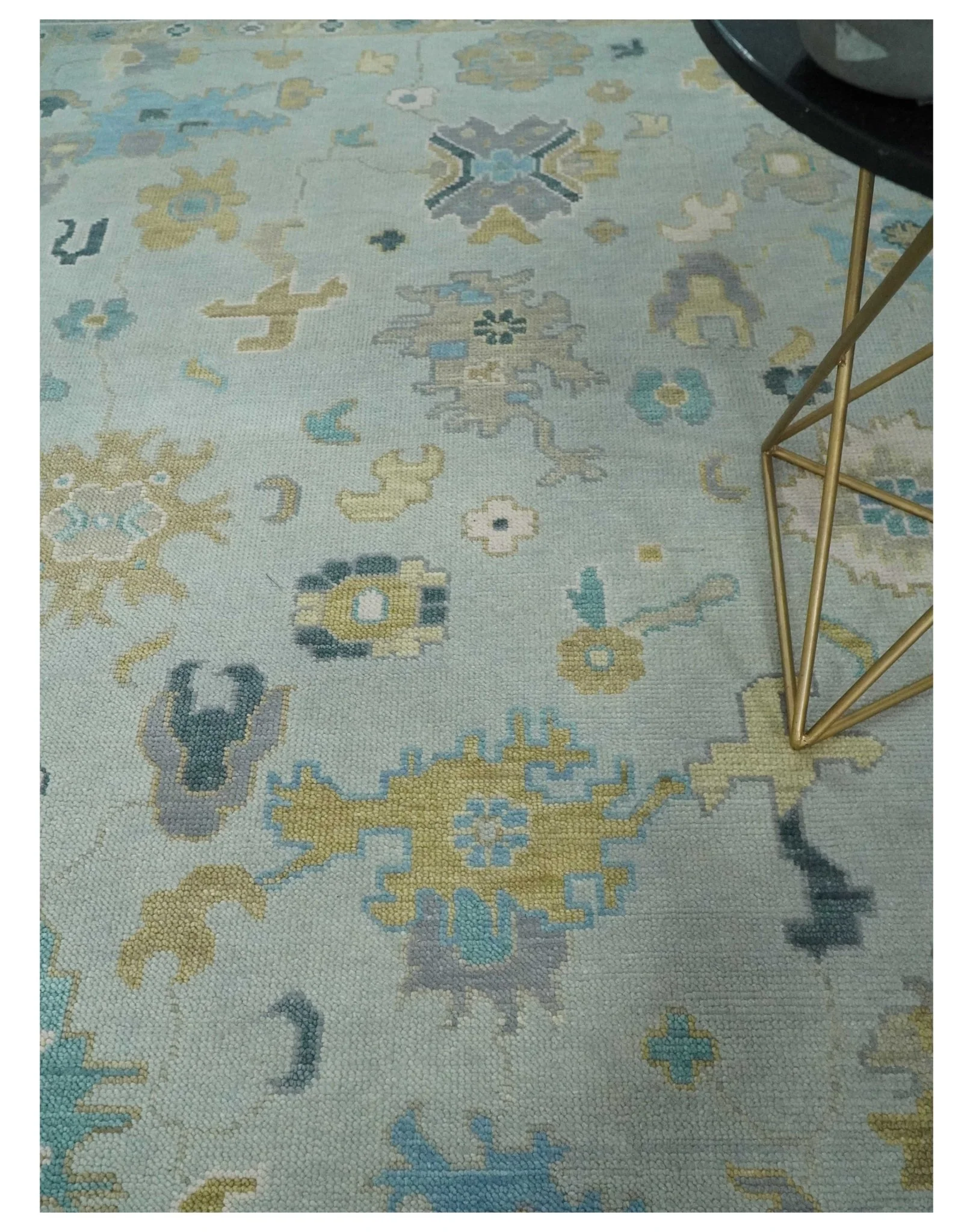 Antique Silver and Gold Vibrant Colorful Hand knotted Oushak wool Area Rug - Image 2