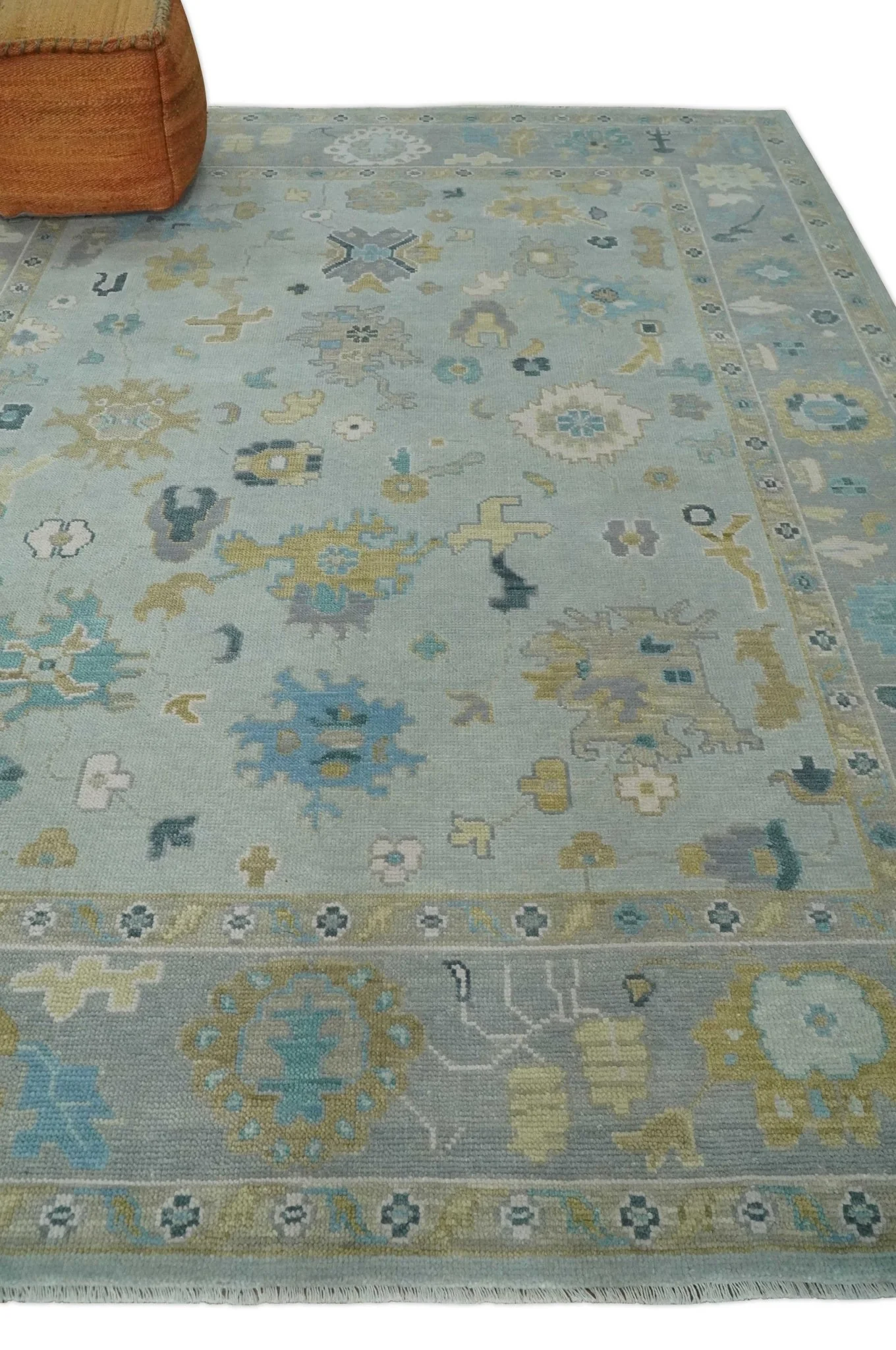 Antique Silver and Gold Vibrant Colorful Hand knotted Oushak wool Area Rug - Image 3