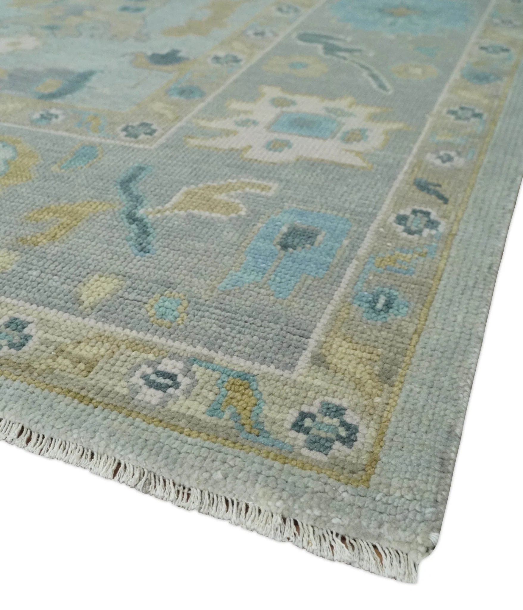 Antique Silver and Gold Vibrant Colorful Hand knotted Oushak wool Area Rug - Image 5