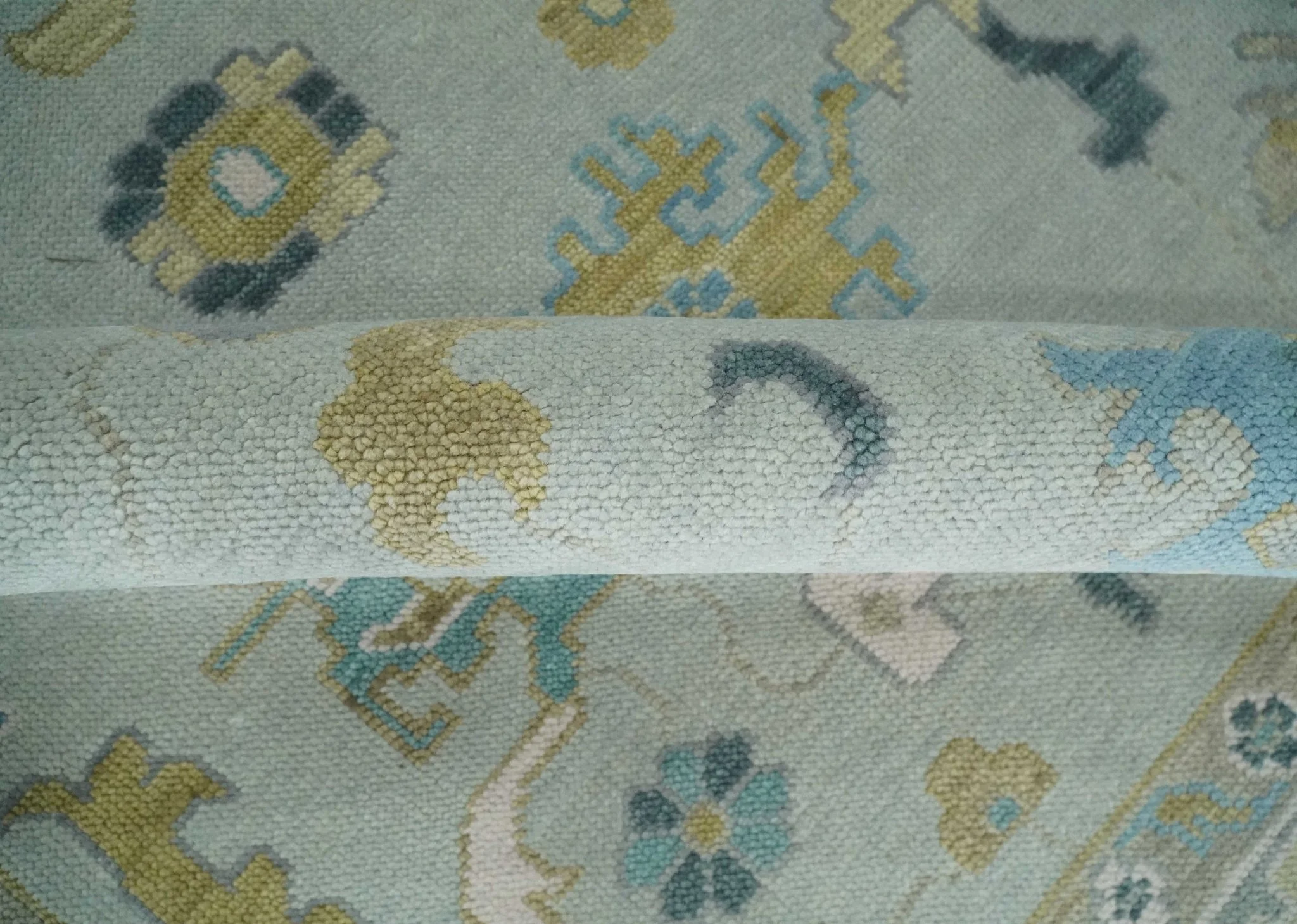 Antique Silver and Gold Vibrant Colorful Hand knotted Oushak wool Area Rug - Image 6