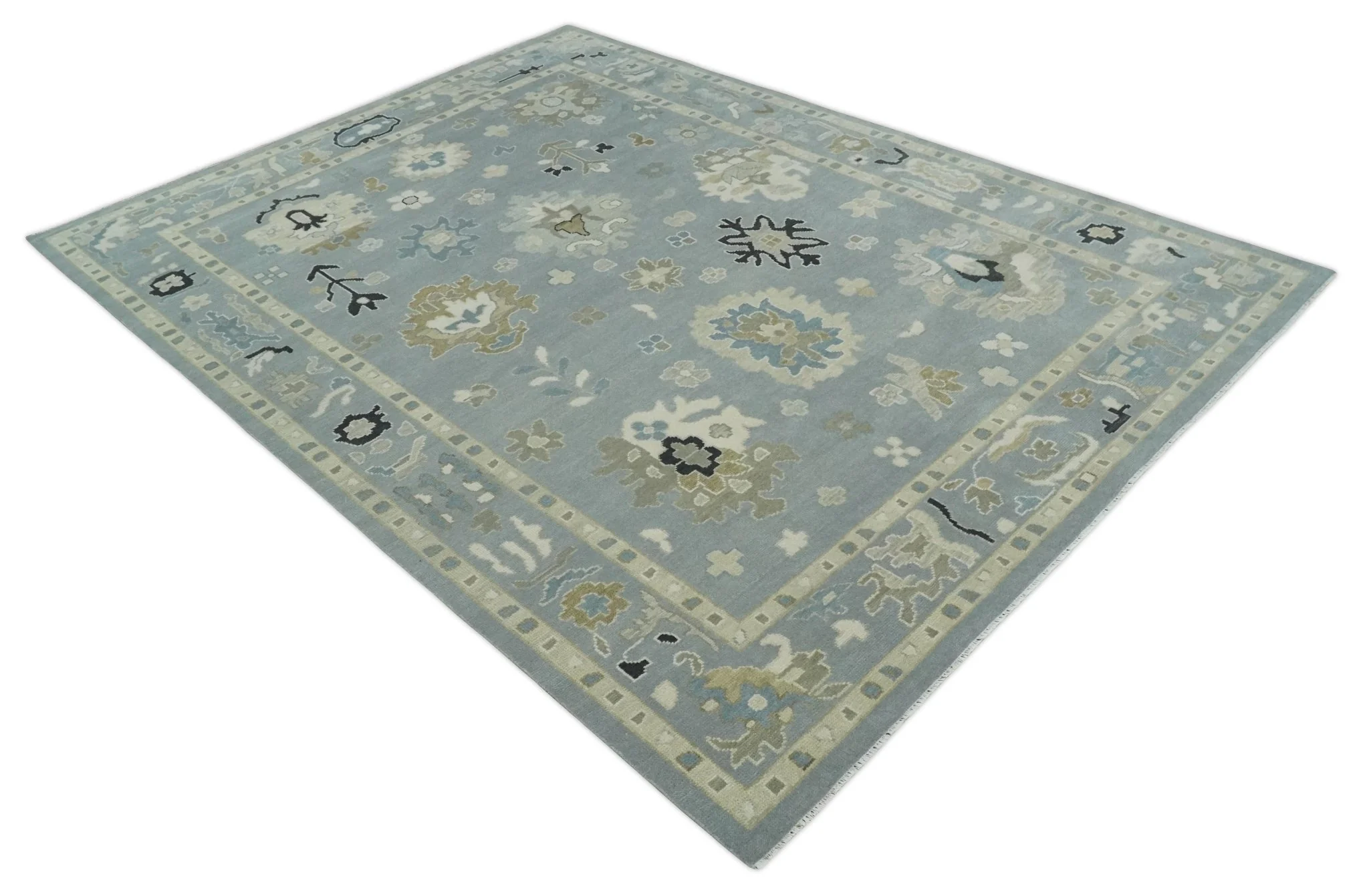 Custom Made Antique look Silver, Beige Hand Knotted Traditional Oushak Wool Area Rug - Image 10