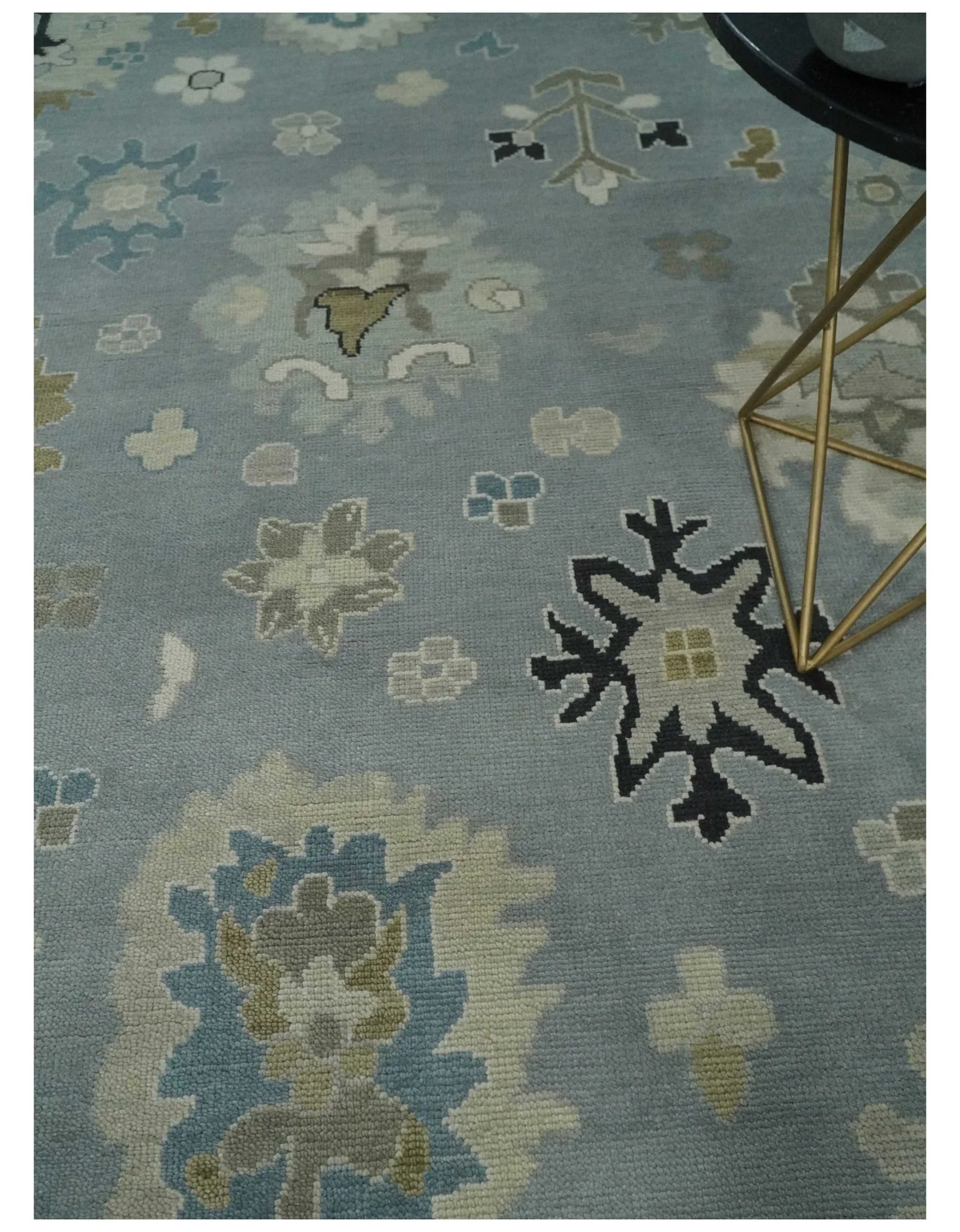 Custom Made Antique look Silver, Beige Hand Knotted Traditional Oushak Wool Area Rug - Image 2
