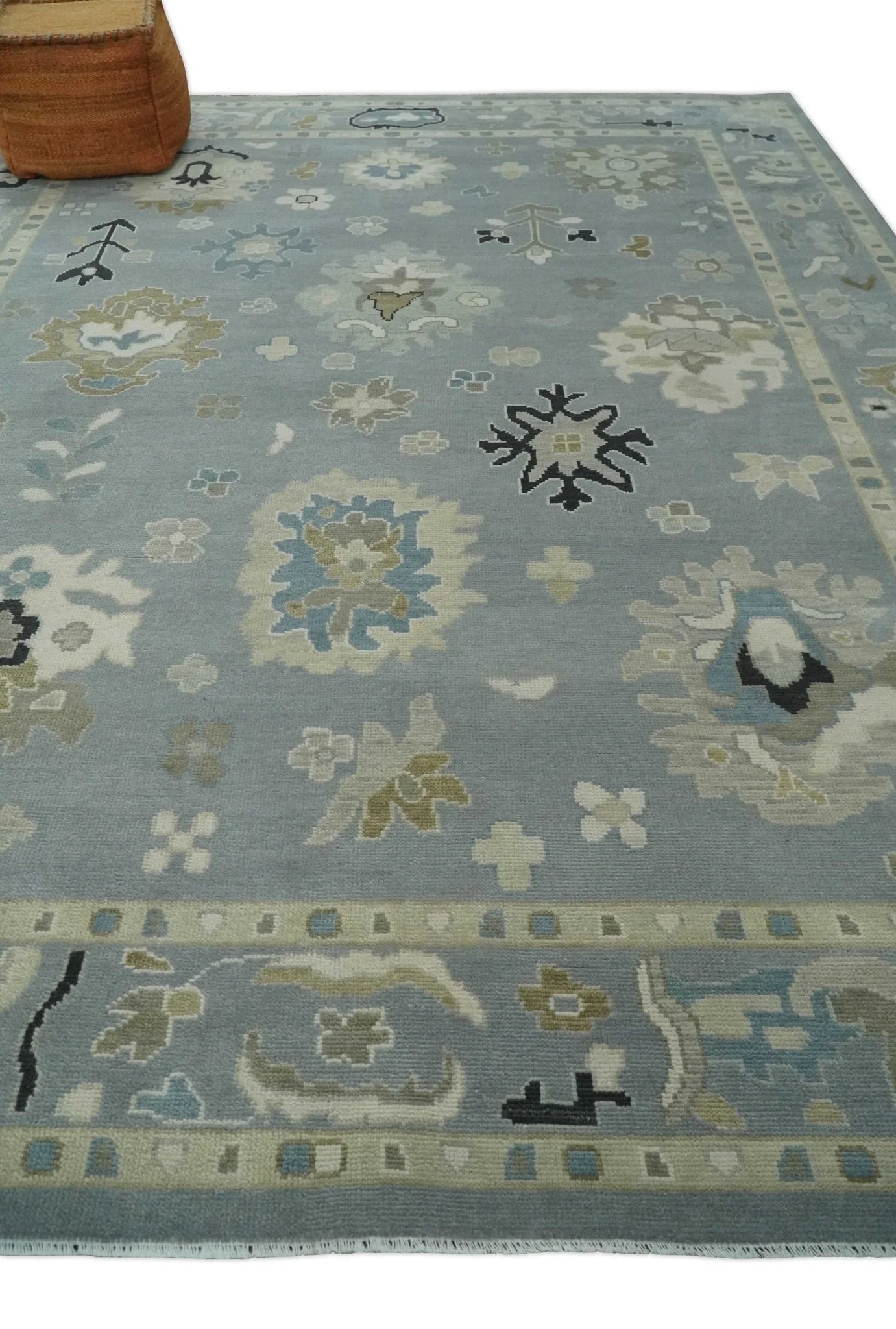 Custom Made Antique look Silver, Beige Hand Knotted Traditional Oushak Wool Area Rug - Image 3