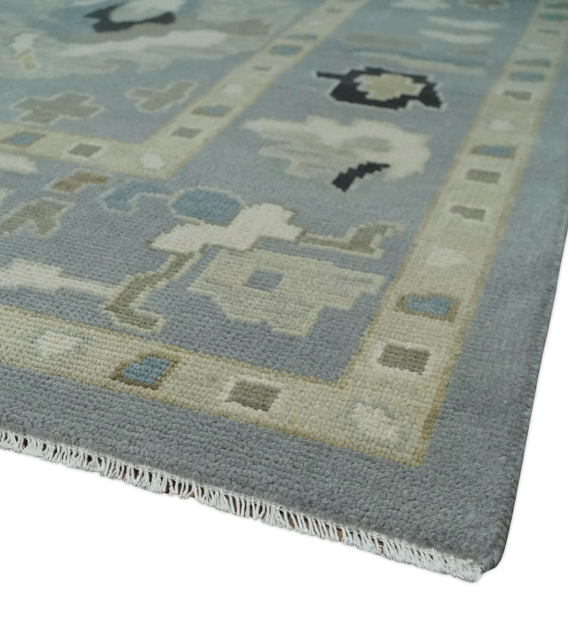 Custom Made Antique look Silver, Beige Hand Knotted Traditional Oushak Wool Area Rug - Image 5
