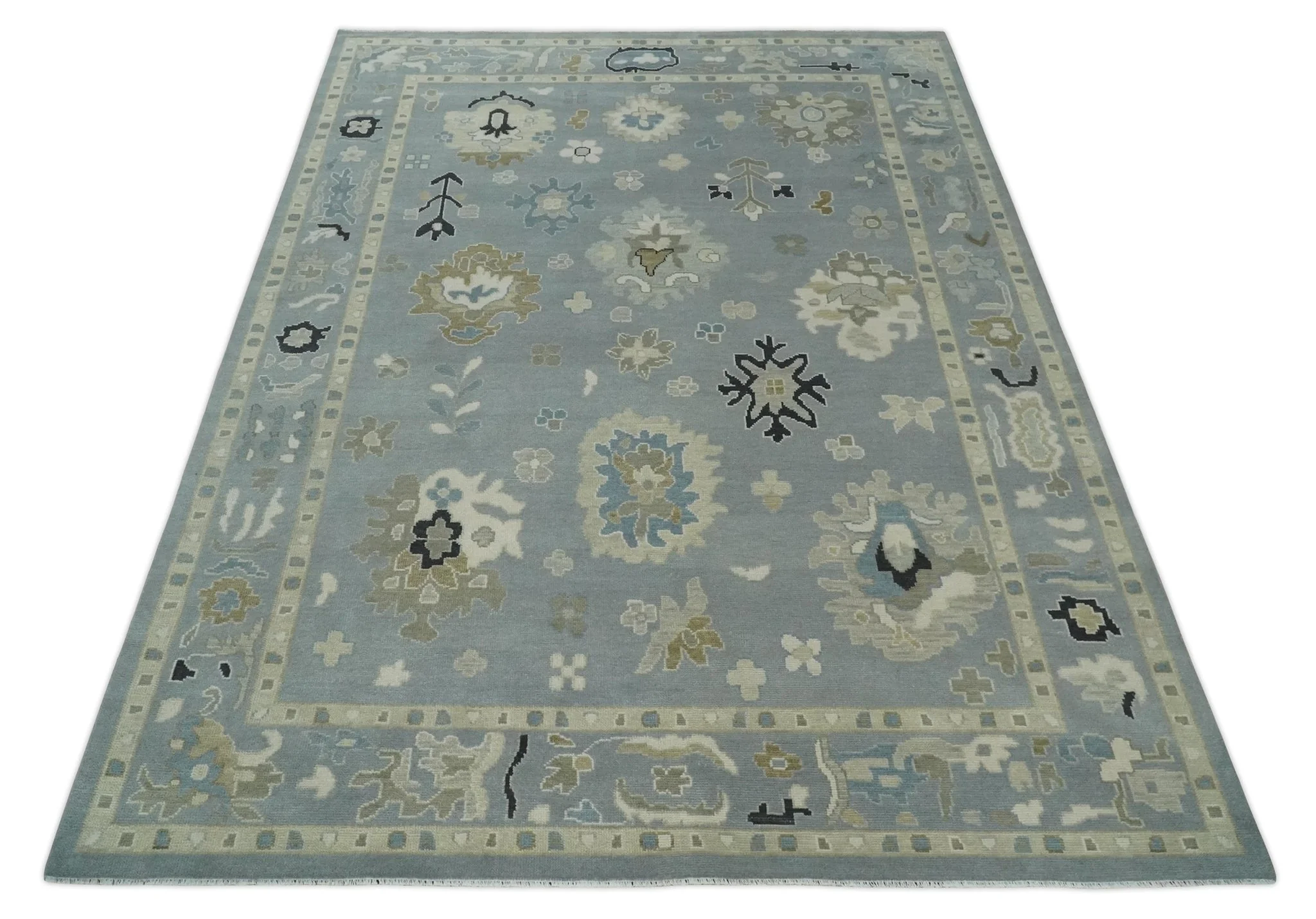 Custom Made Antique look Silver, Beige Hand Knotted Traditional Oushak Wool Area Rug - Image 9
