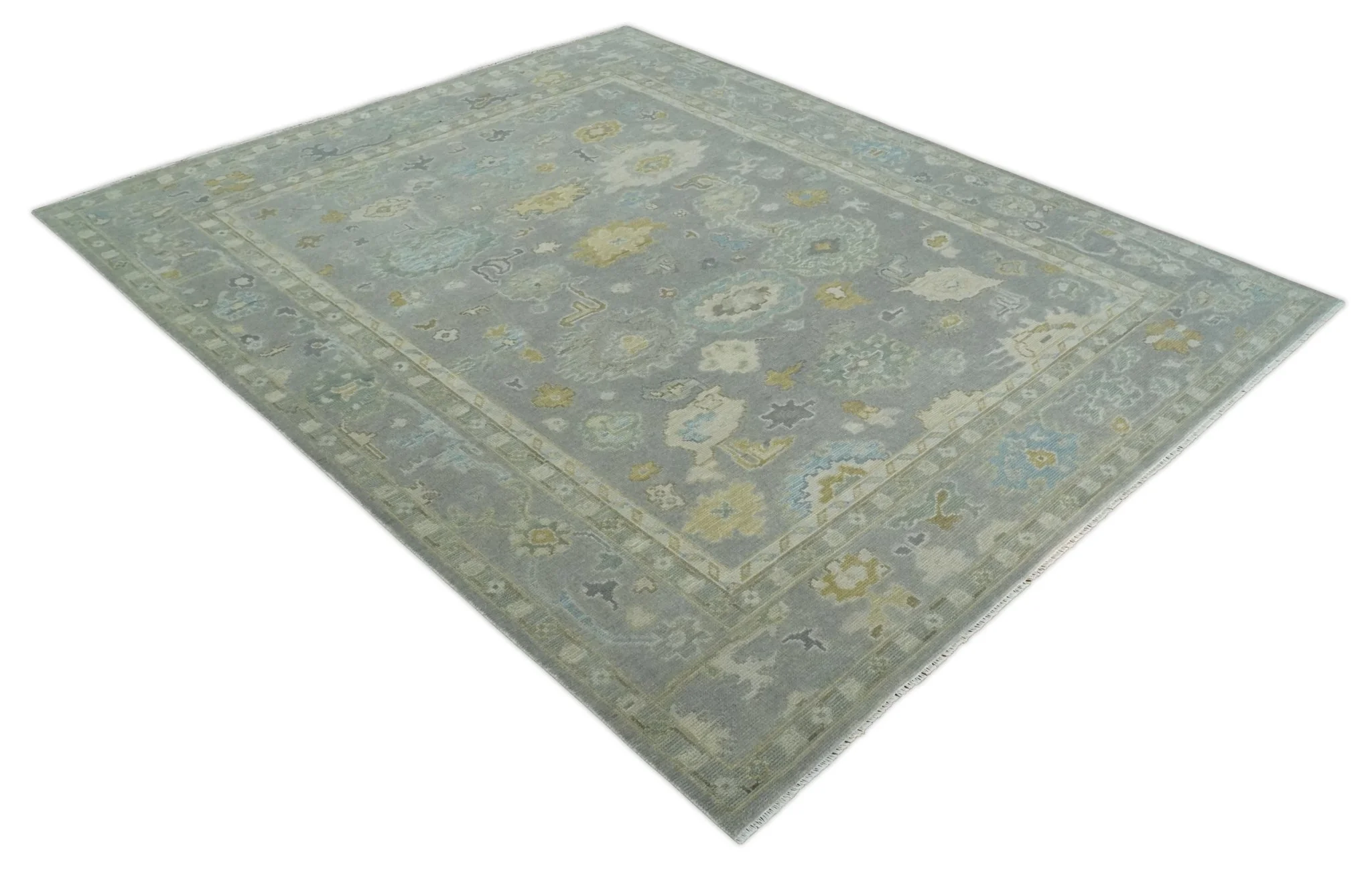 Antique Silver Hand Knotted Oushak Wool Area Rug - Image 10