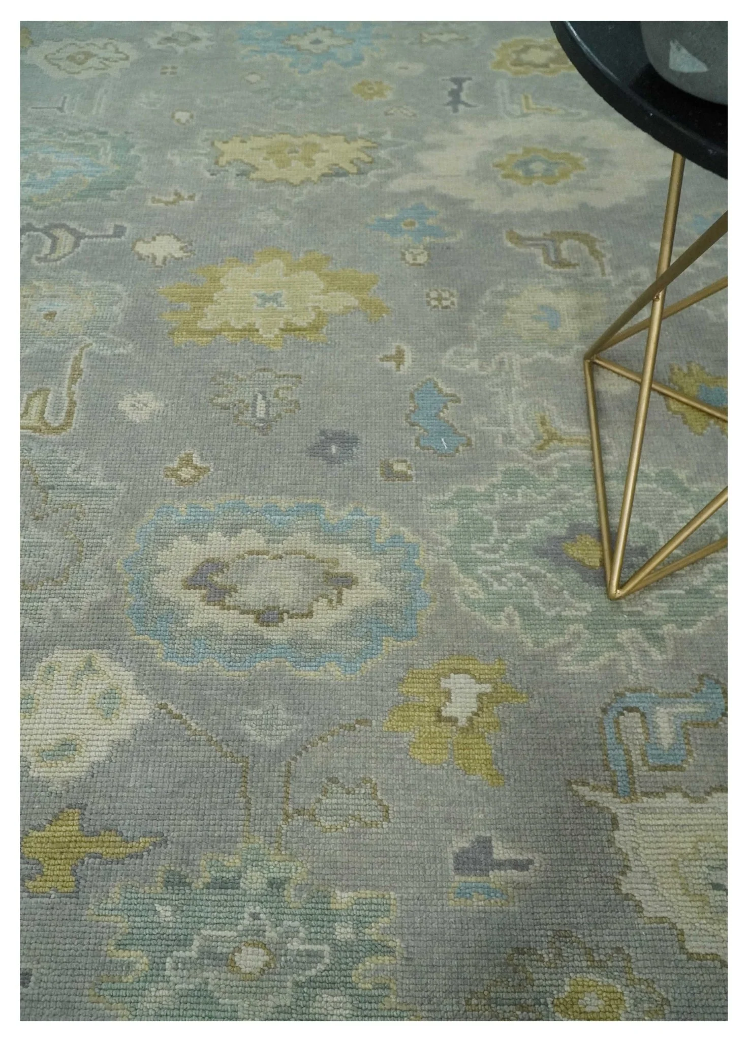 Antique Silver Hand Knotted Oushak Wool Area Rug - Image 2