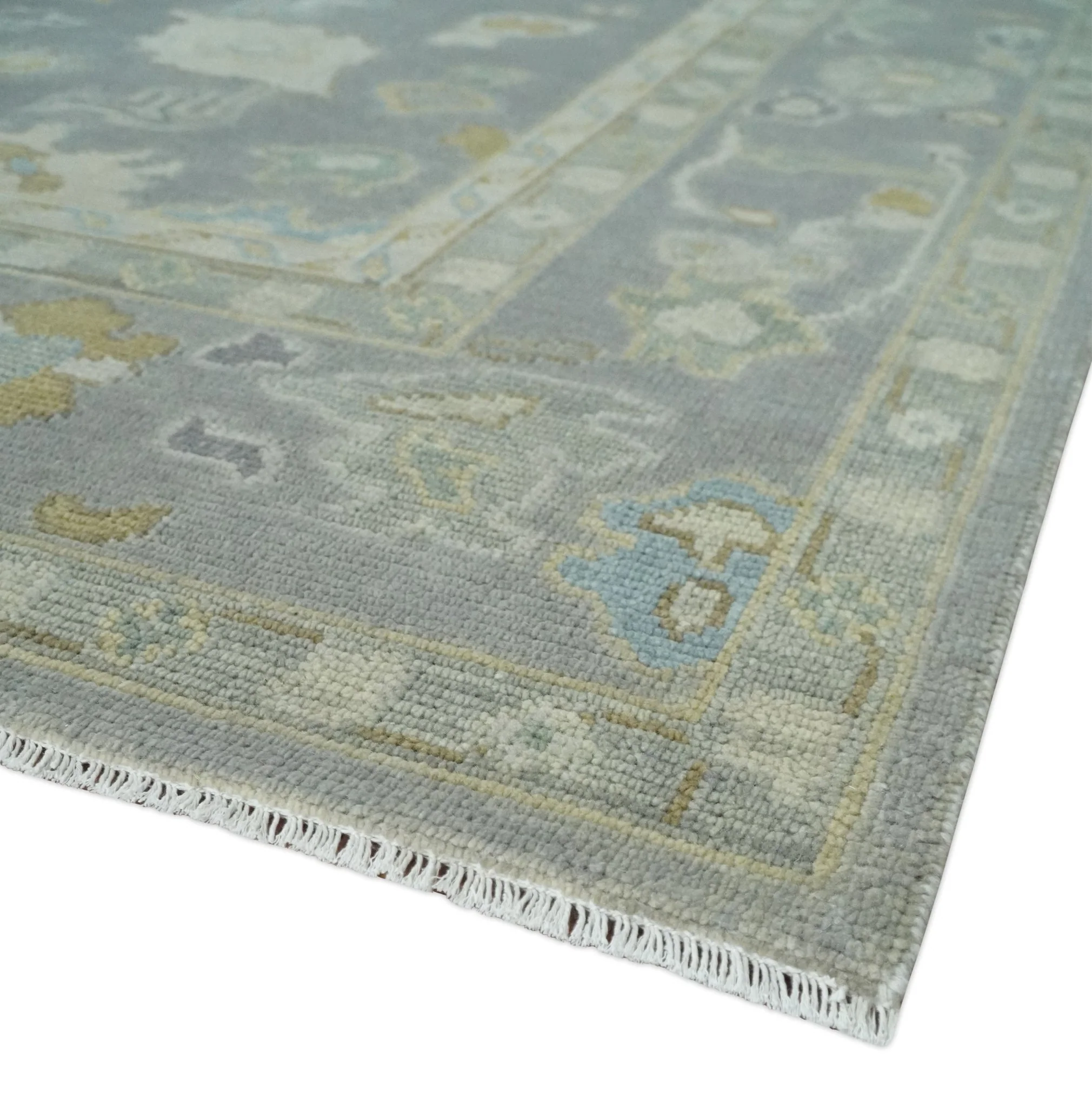 Antique Silver Hand Knotted Oushak Wool Area Rug - Image 5