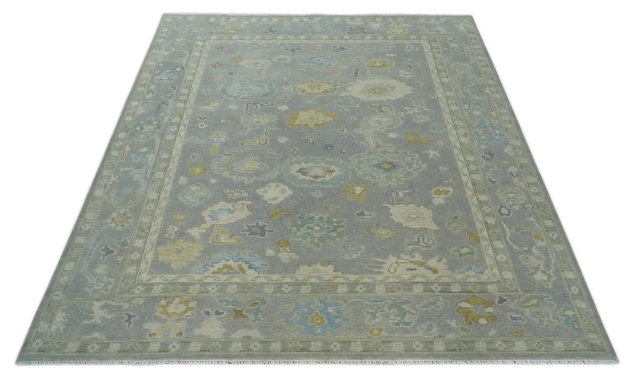 Antique Silver Hand Knotted Oushak Wool Area Rug - Image 9