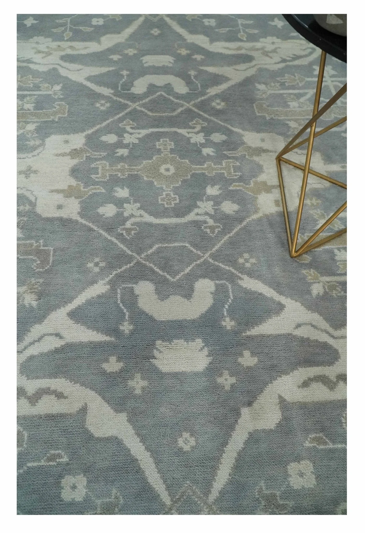 Antique Silver, Ivory and Beige Hand Knotted 8x10 Oriental Oushak Wool Area Rug, Living Room Rug | TRDCP1159810 - Image 2