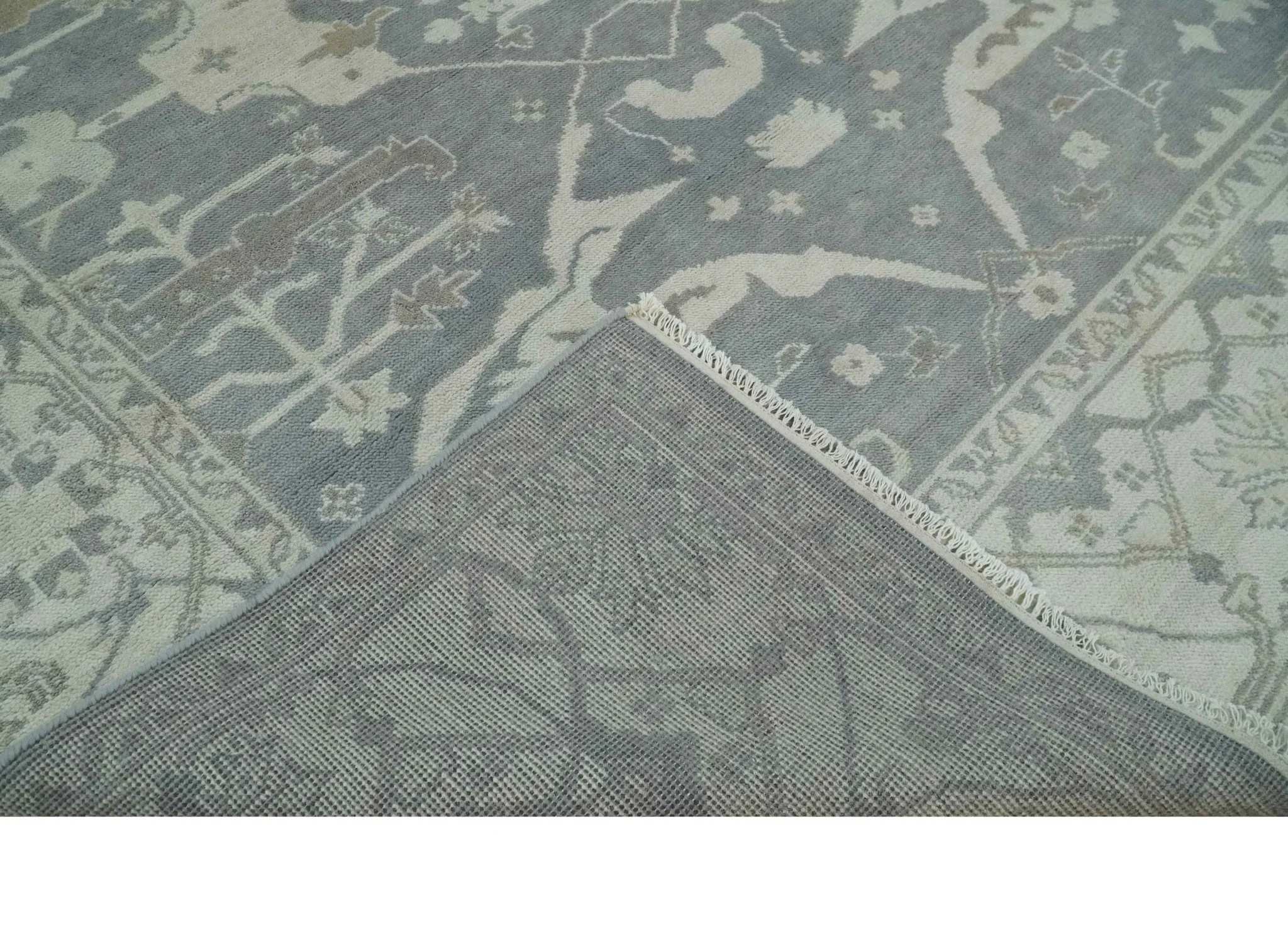 Antique Silver, Ivory and Beige Hand Knotted 8x10 Oriental Oushak Wool Area Rug, Living Room Rug | TRDCP1159810 - Image 5