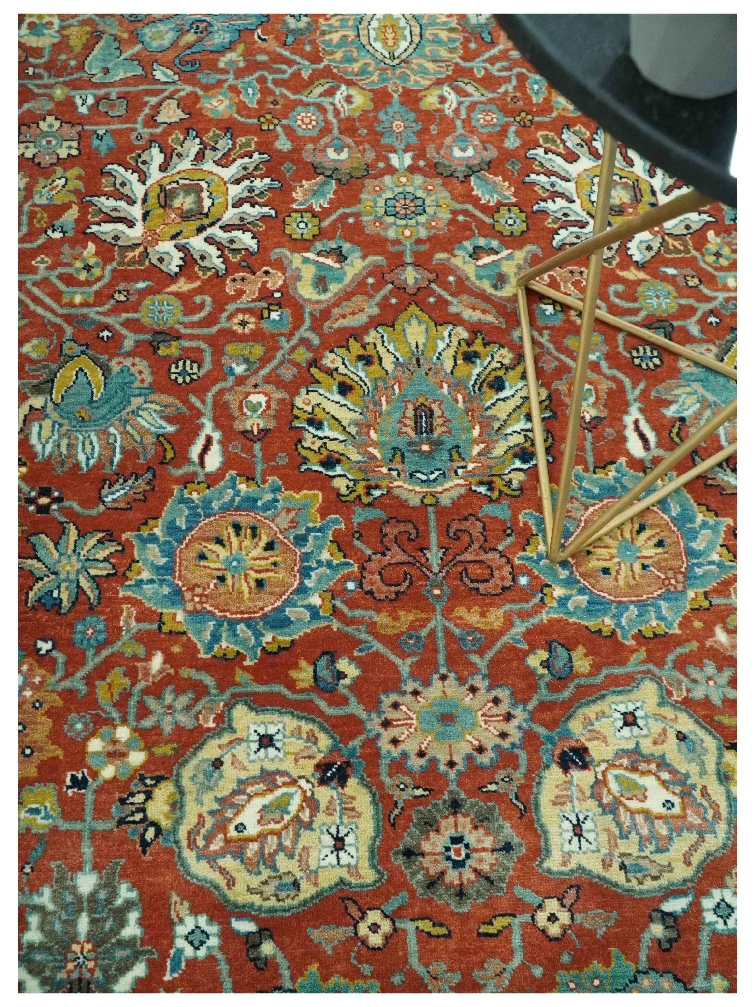 Antique  Style Fine Rust, Blue and Aqua 8x10 Hand Knotted Traditional Serapi wool rug - Image 2